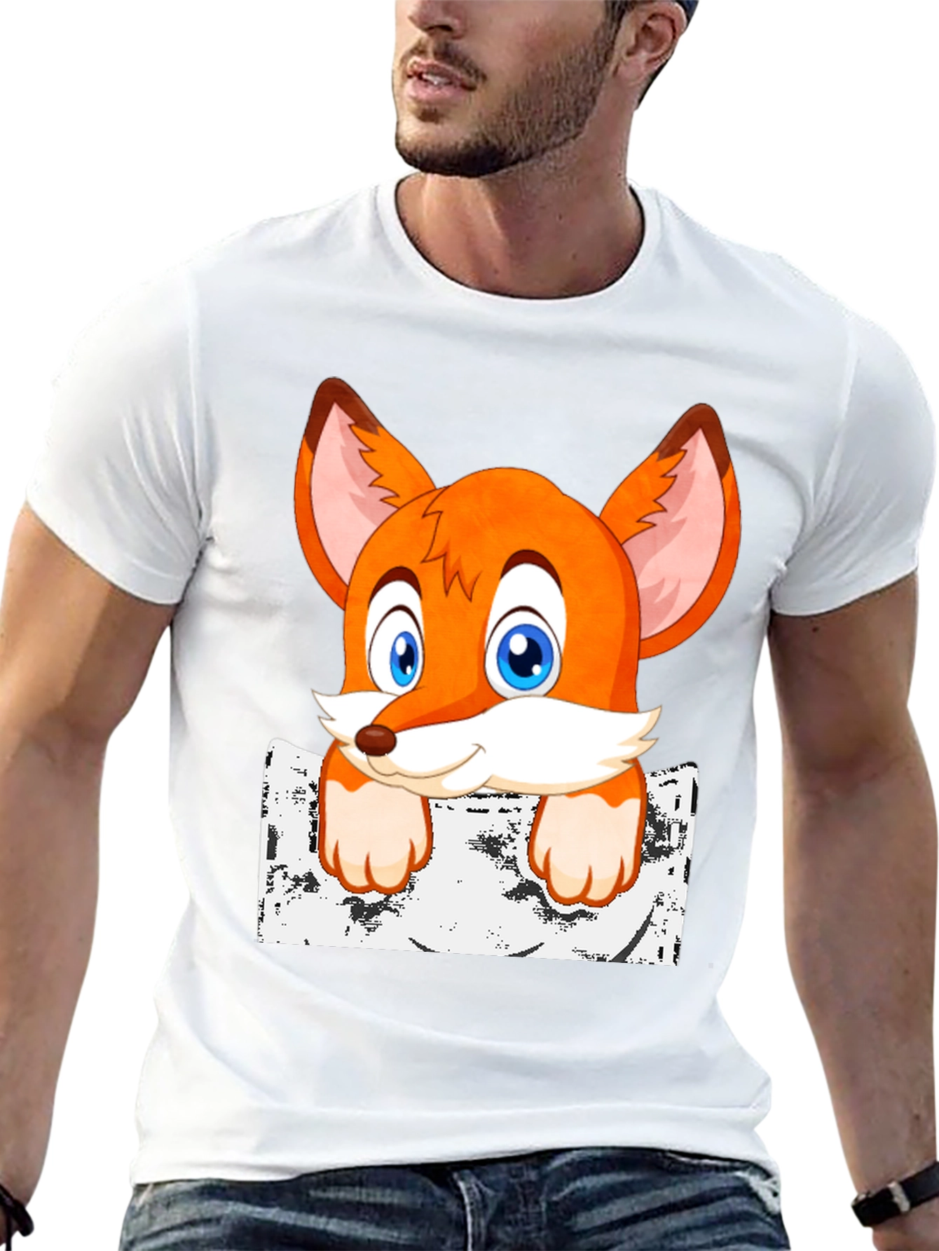 Black Cartoon Fox Graphic Print T-Shirt view 13