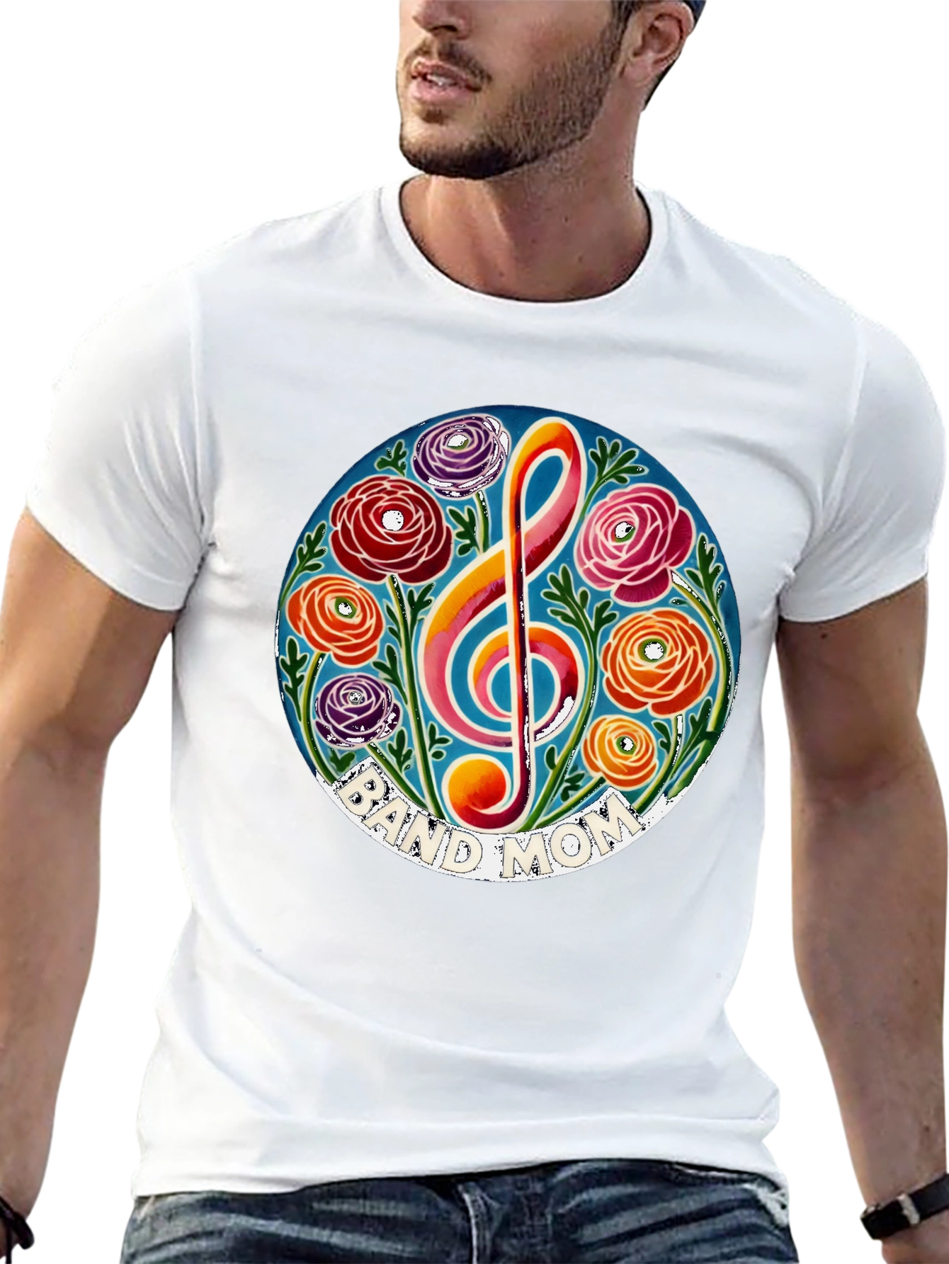 Black Band Mom Floral Treble Clef T-Shirt view 13