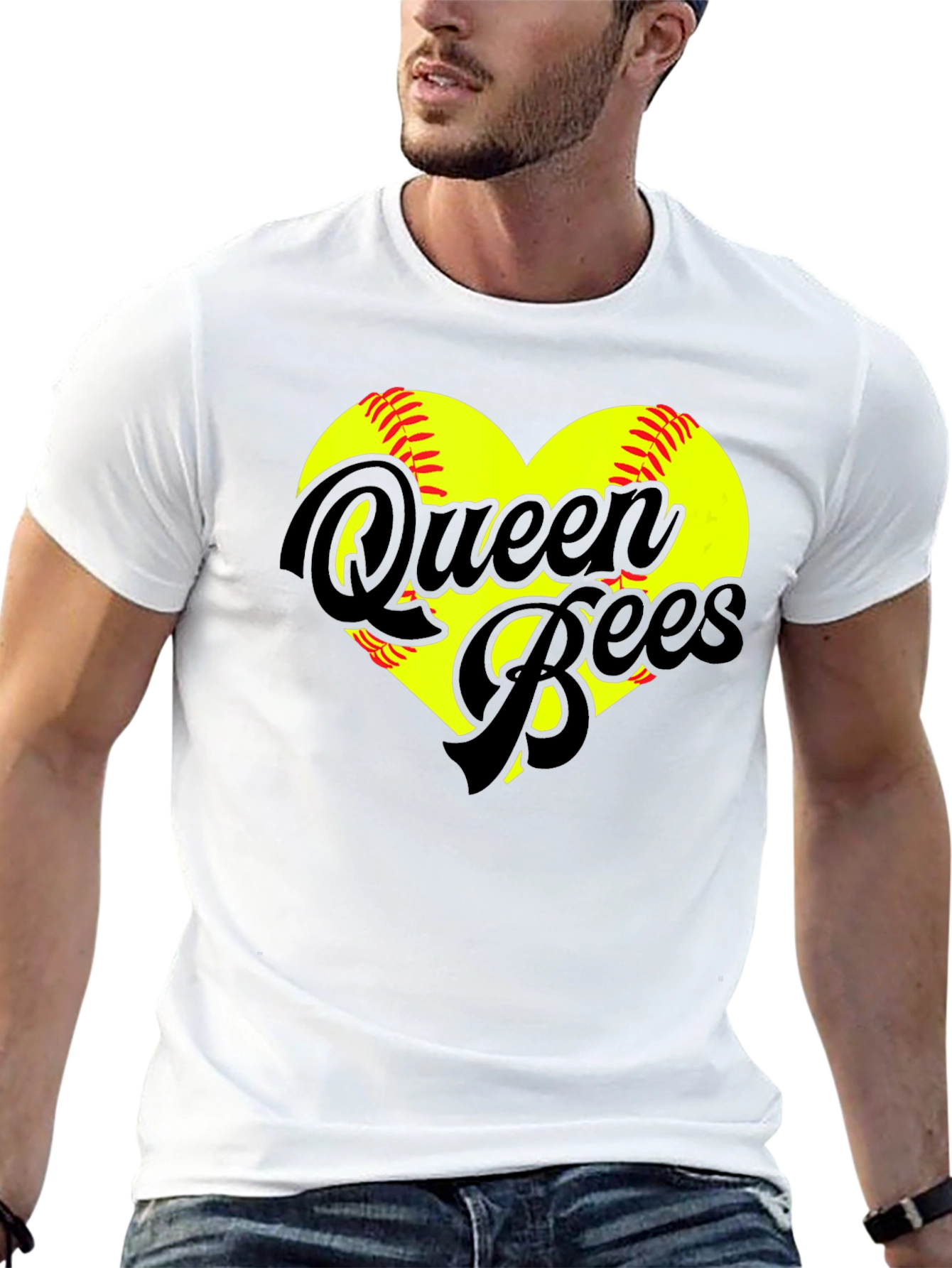 Black Queen Bees Softball Heart T-Shirt view 13