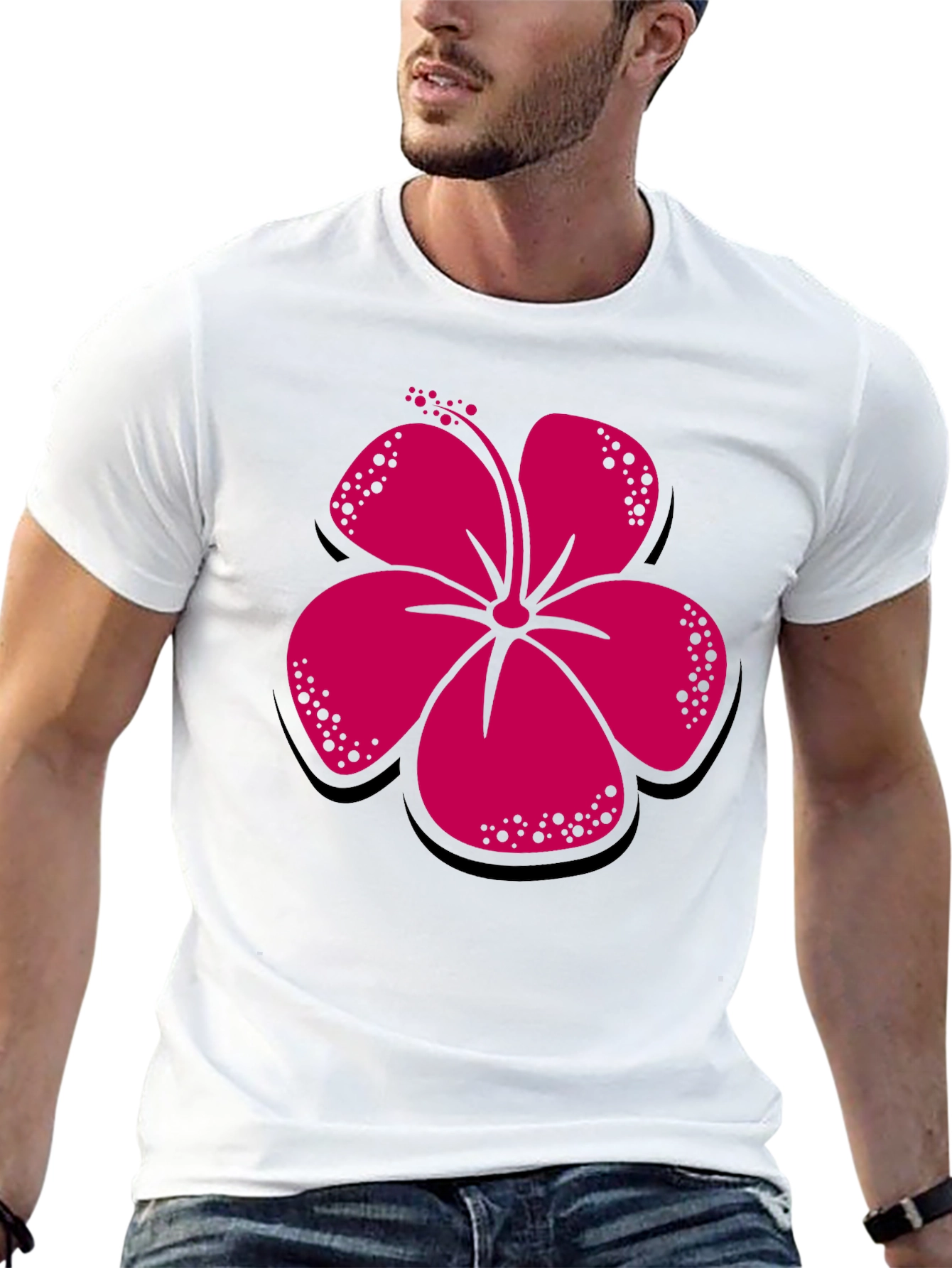 Black Hibiscus Flower Graphic Tee - Casual Black T-Shirt view 13