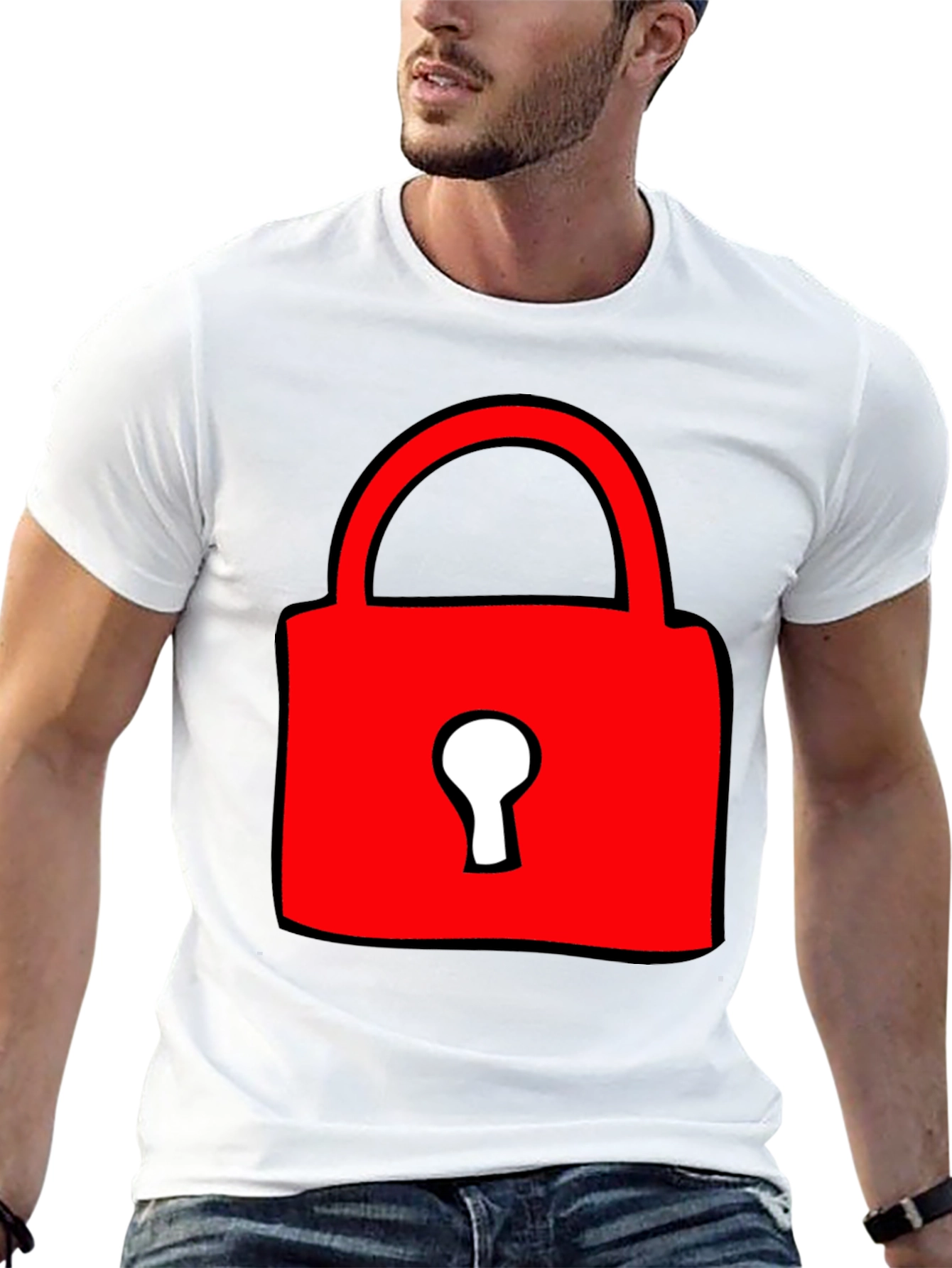 Black Red Lock Graphic T-Shirt - Casual Cotton Tee view 13