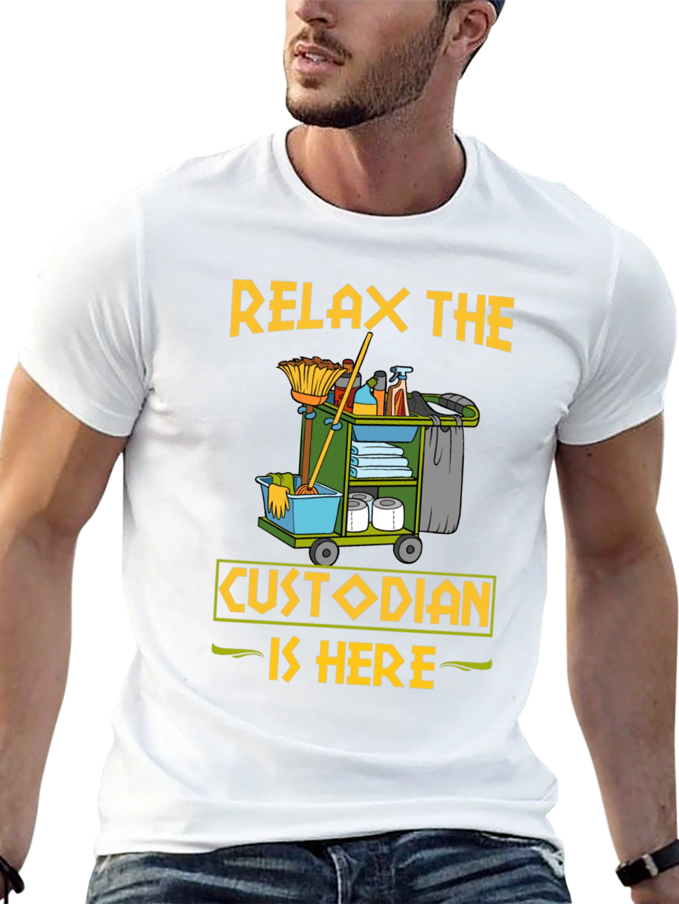 Black Relax The Custodian Is Here Funny T-Shirt view 13