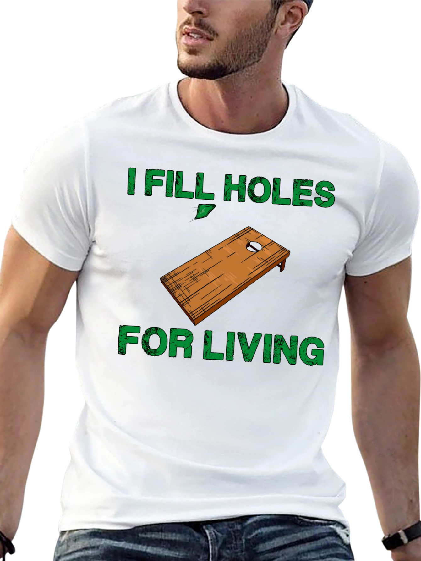 Black I Fill Holes For Living T-Shirt - Cornhole Player view 13