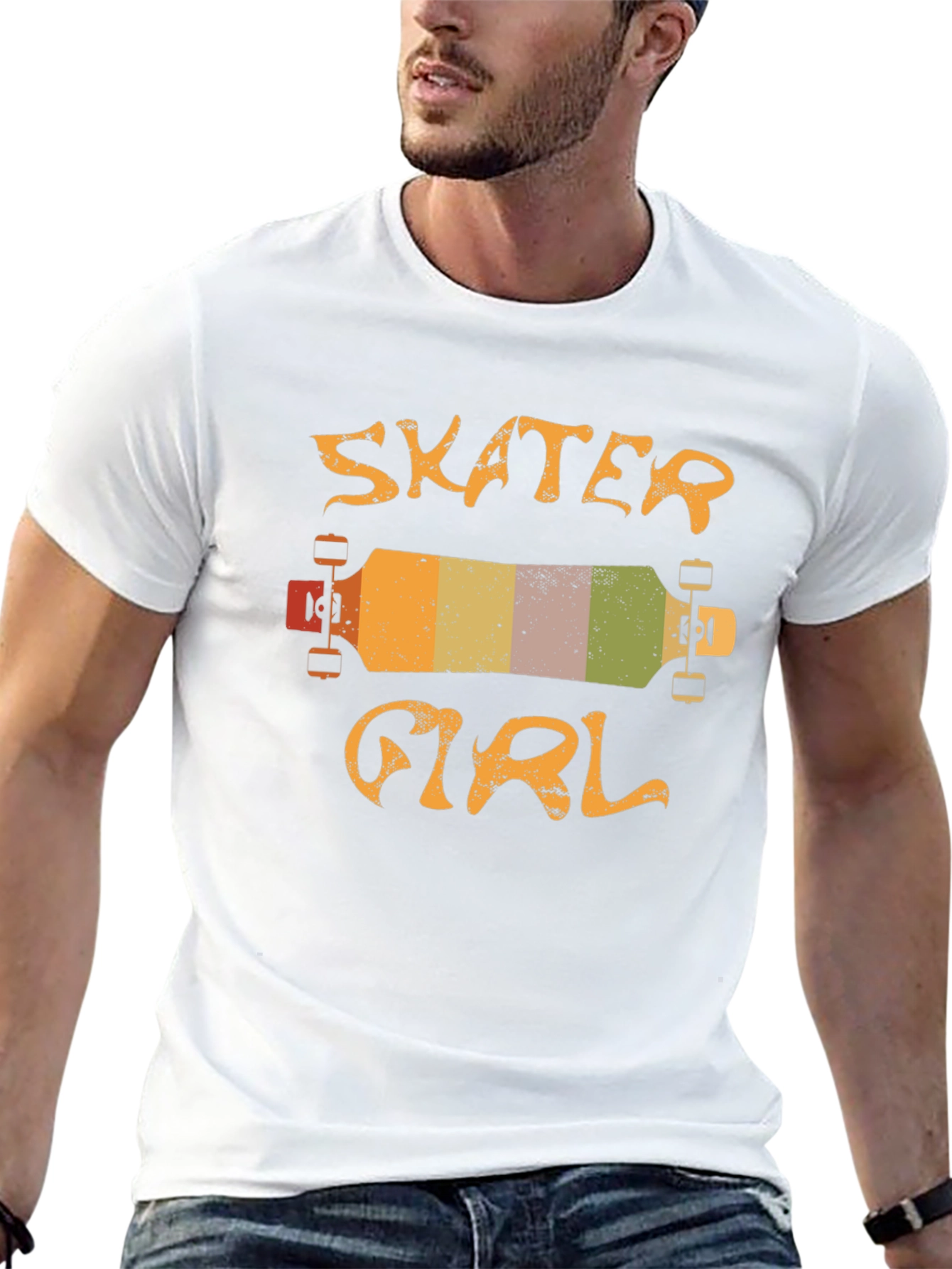 Black Skater Girl T-Shirt - Retro Skateboard Design view 13