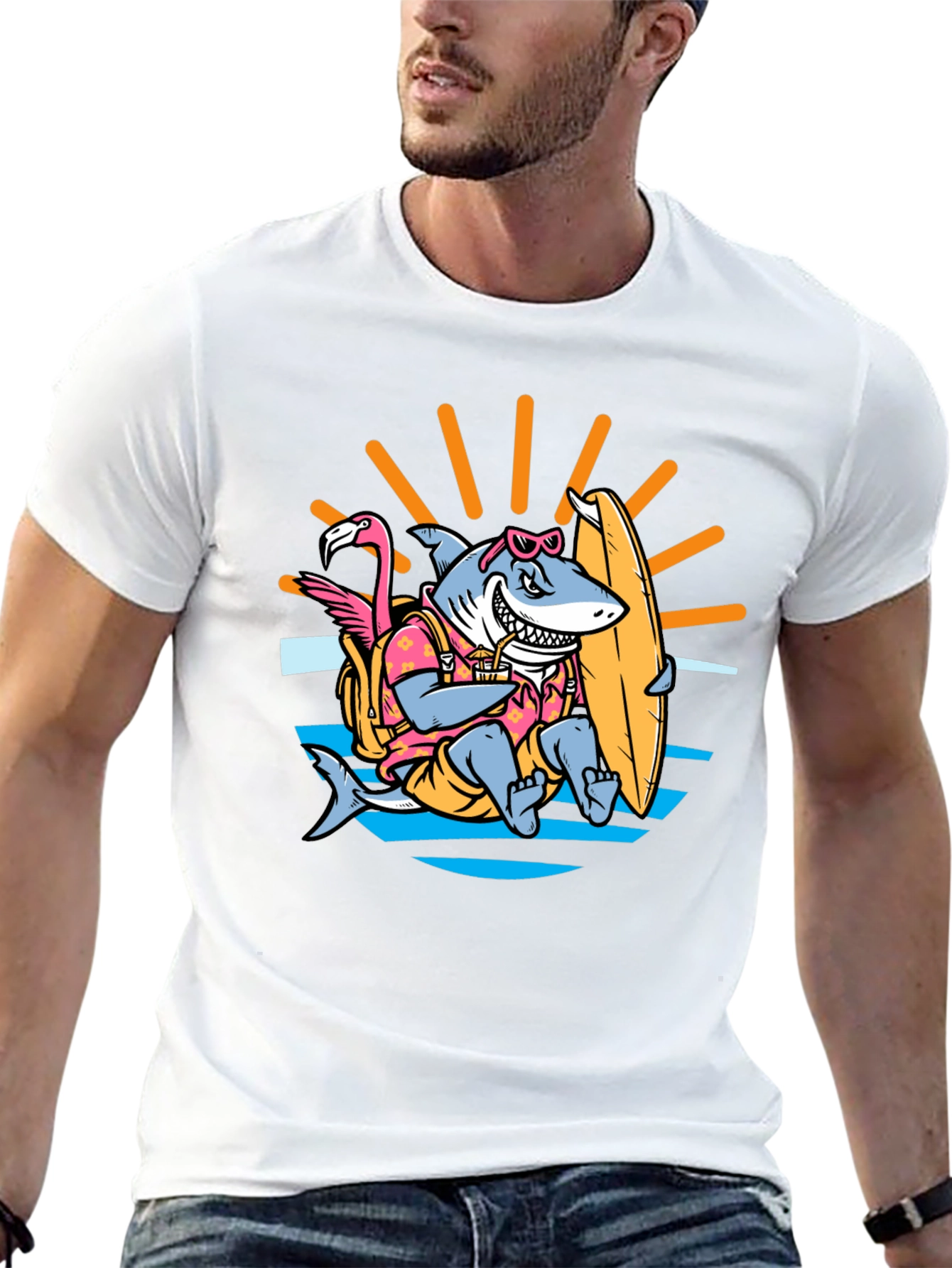 Black Surfing Shark T-Shirt - Summer Vibes view 13