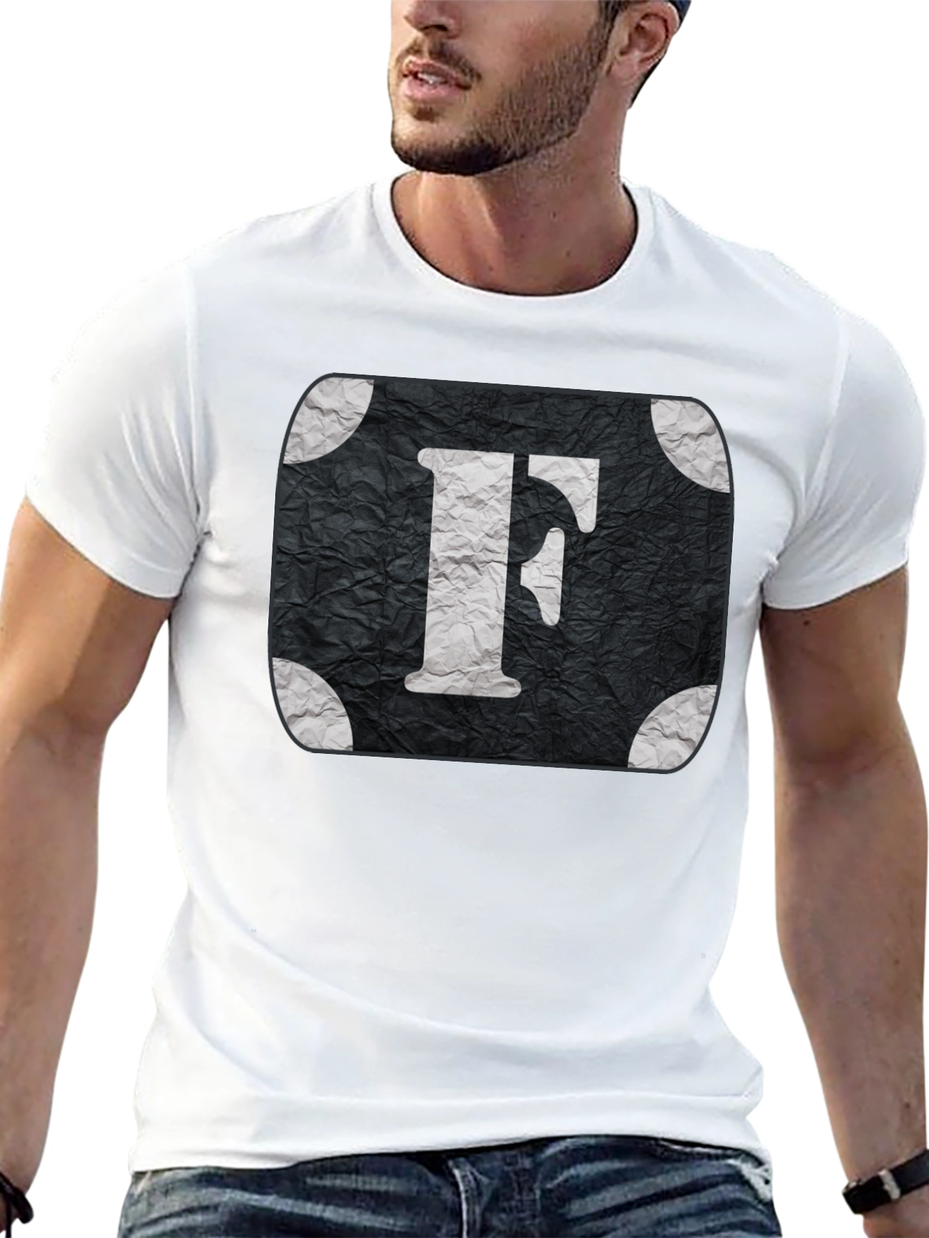 Black Letter F Graphic Tee - Black Cotton Blend view 13
