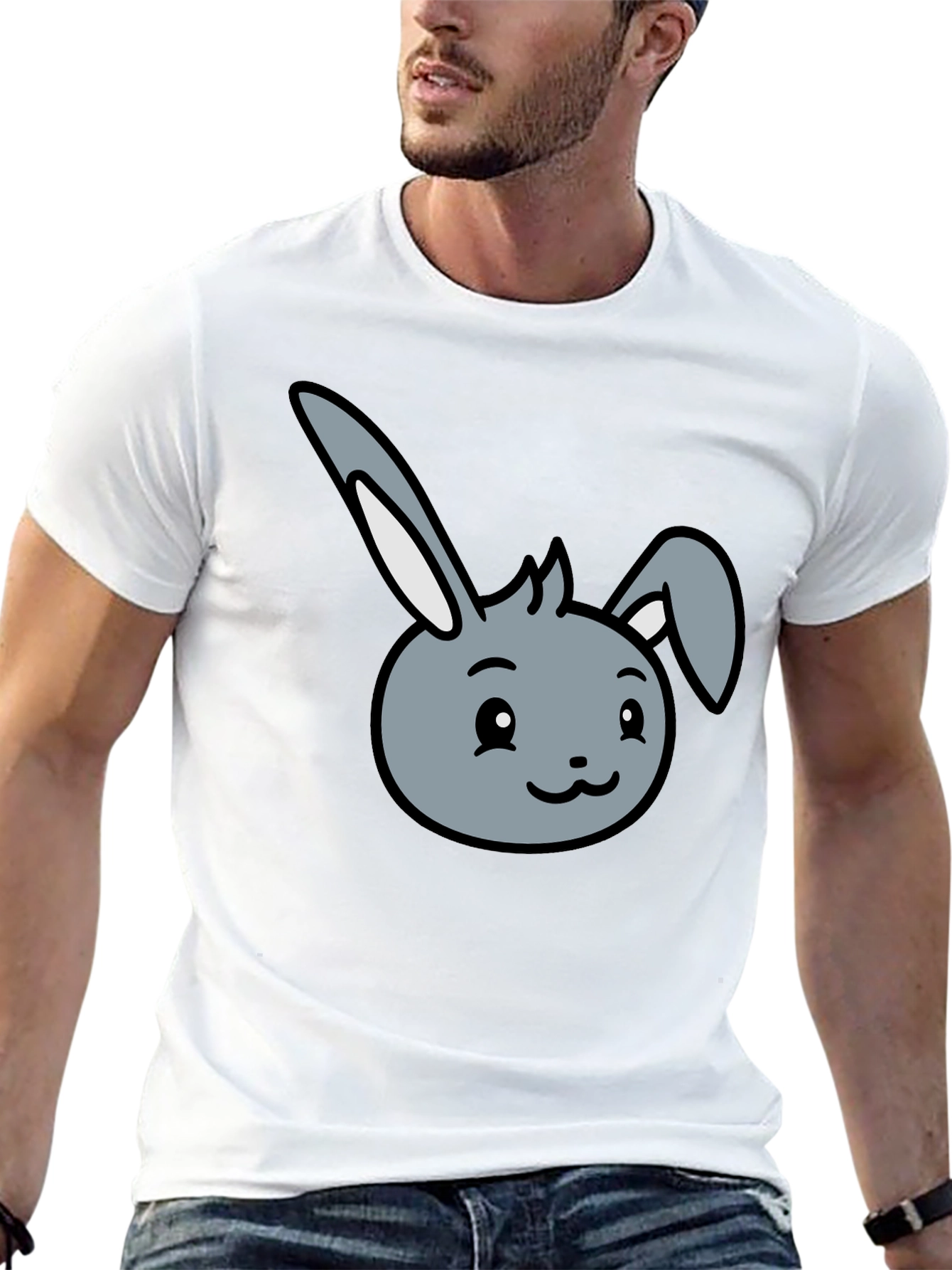 Black Cute Bunny Graphic Tee - Soft Cotton Blend view 13
