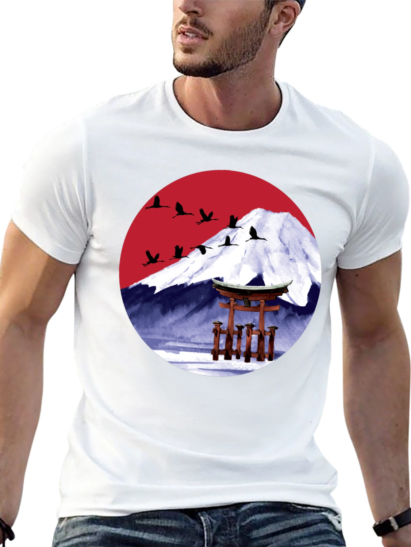 Black Japanese Mountain Scene Graphic Tee view 13