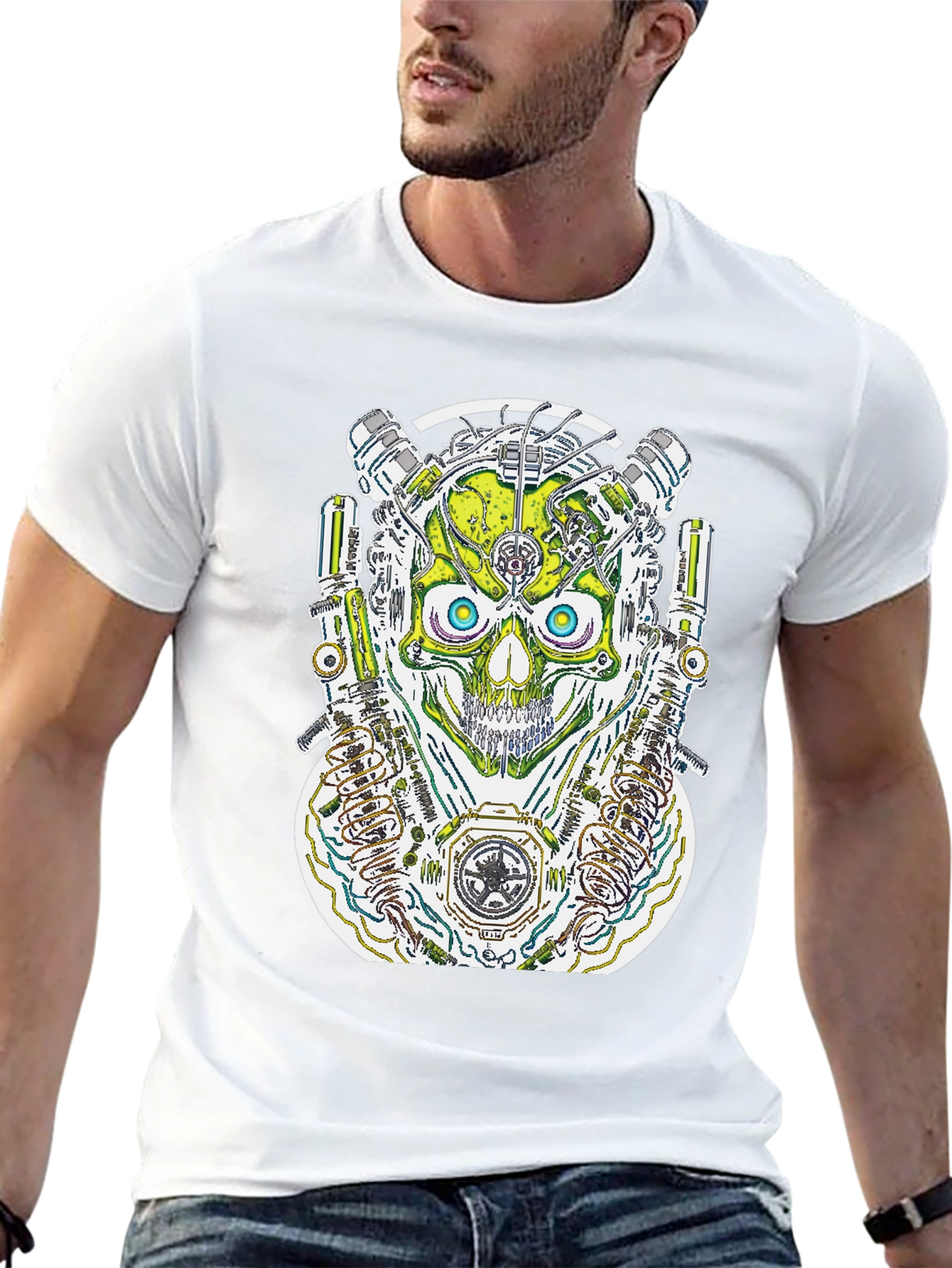 Steampunk Skull Graphic Tee - Men's Black T-Shirt - 13