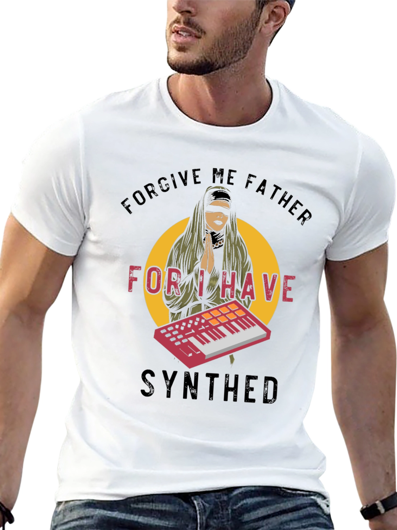 Black Forgive Me Father I Have Synthed Black T-Shirt view 13