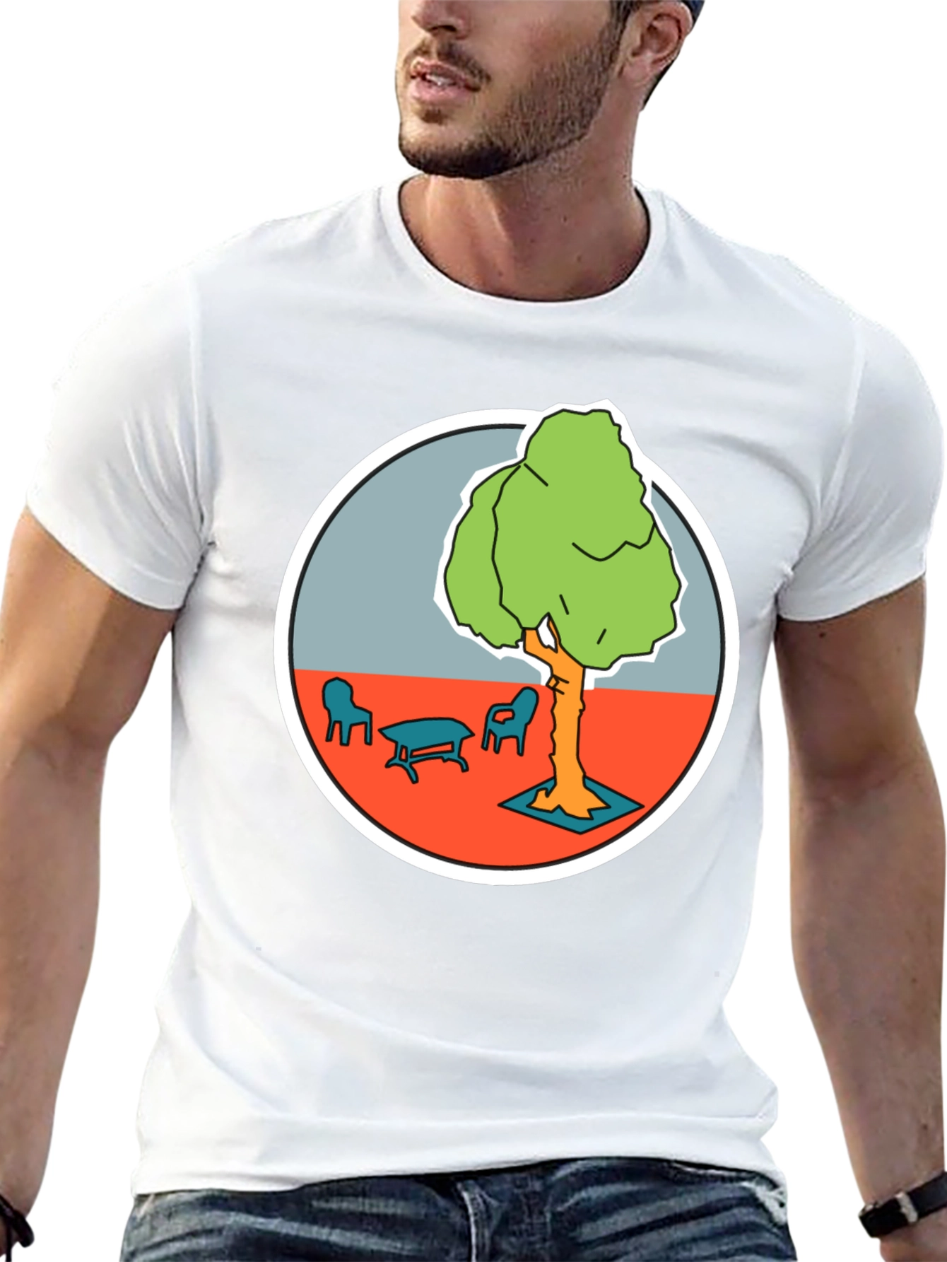 Black Black T-Shirt with Cartoon Tree Print view 13