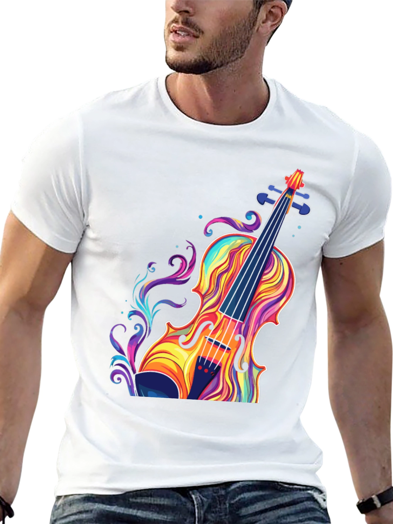 Black Colorful Violin Graphic T-Shirt - Music Lover Tee view 13