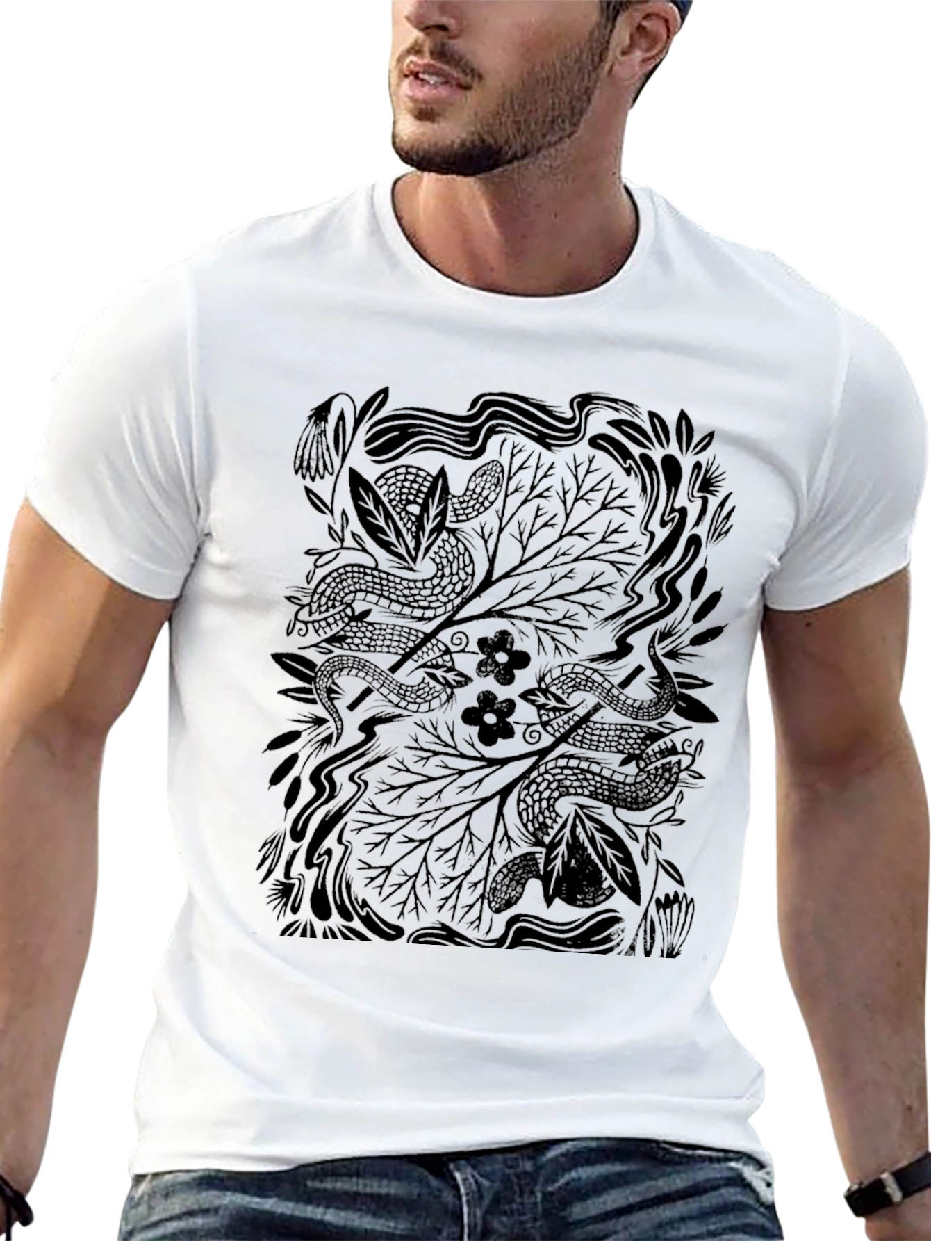 Black Nature Serpent Graphic Tee - Black view 13