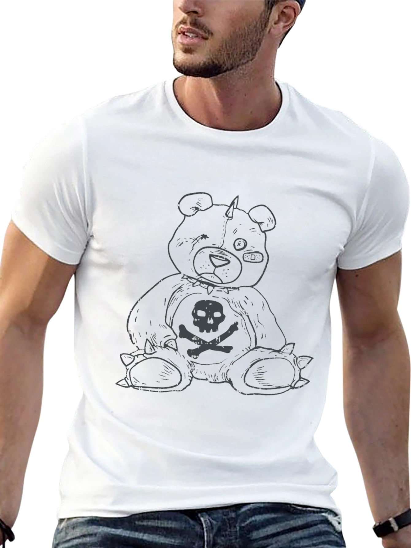 Black Edgy Teddy Graphic Tee - Black Cotton view 13