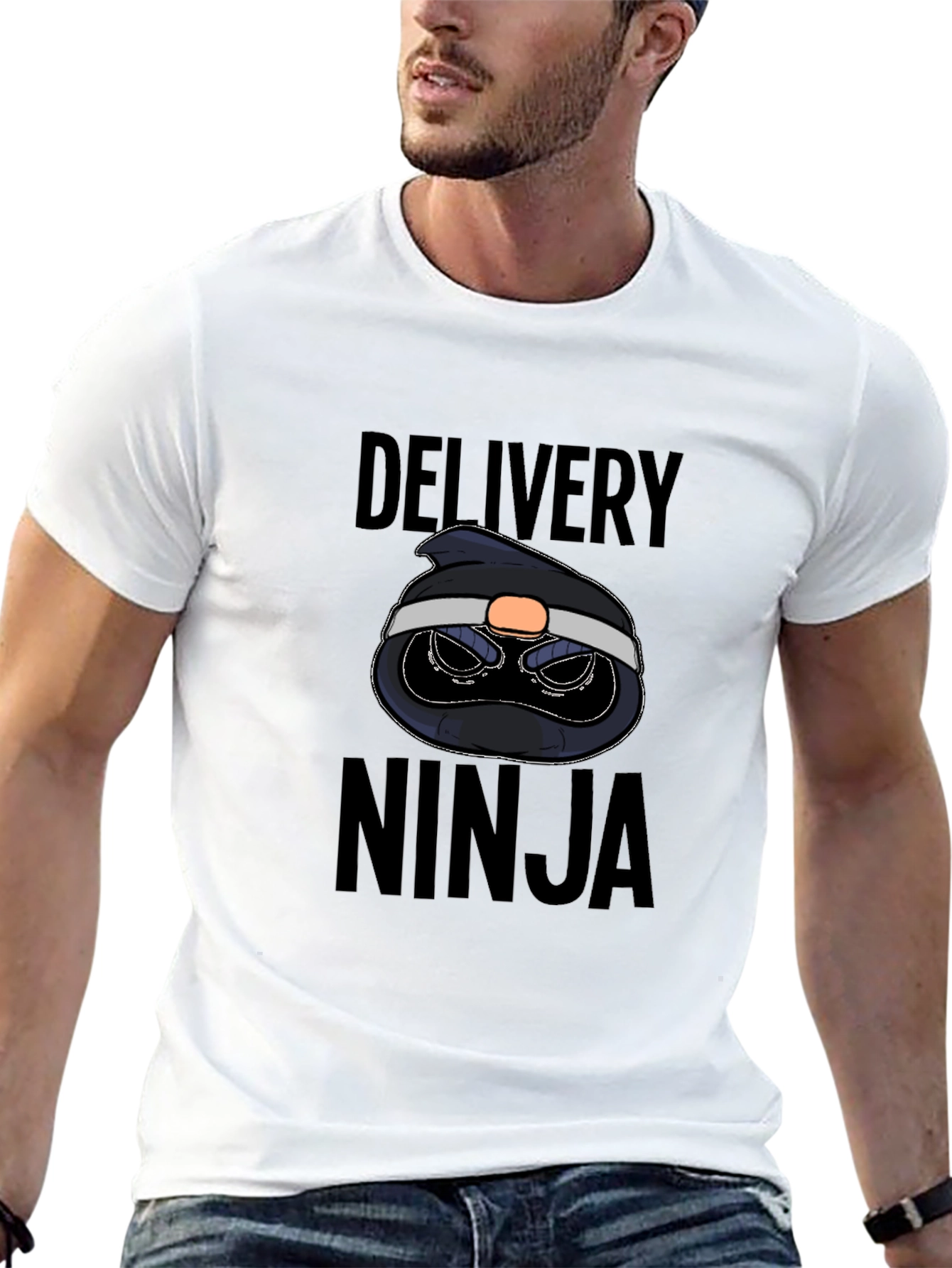 Black Delivery Ninja Graphic Tee - Black Cotton T-Shirt view 13