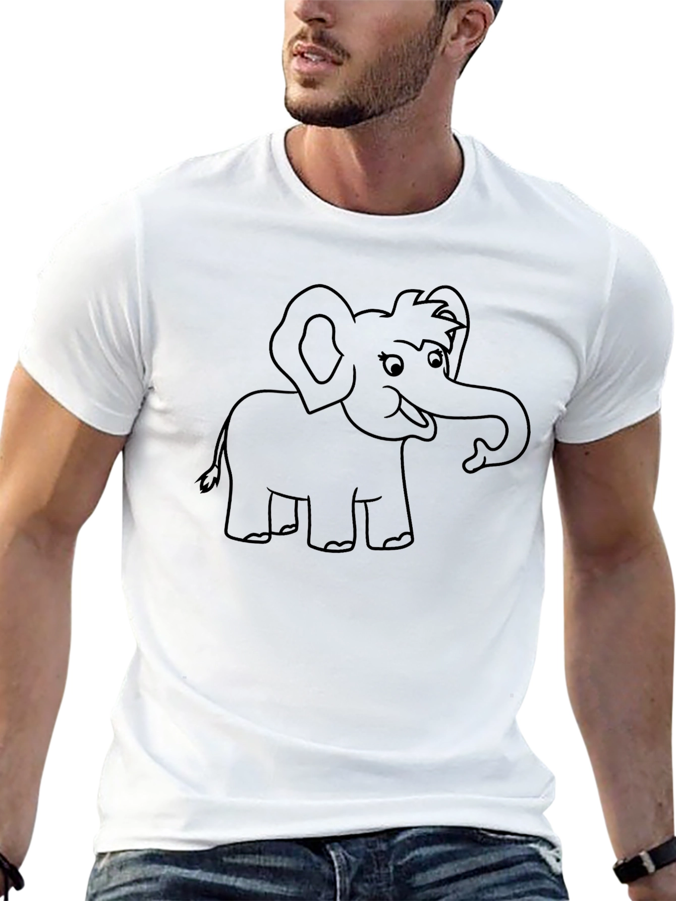 Black Cartoon Elephant Graphic Tee - Black Cotton T-Shirt view 13