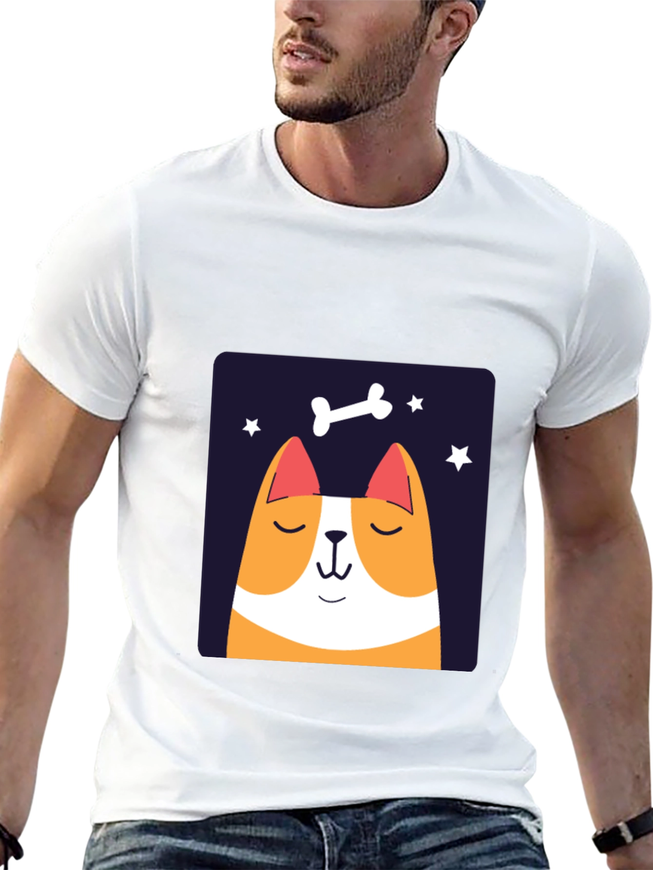 Black Cute Dog Cartoon Graphic Tee - Unisex Casual Shirt view 13