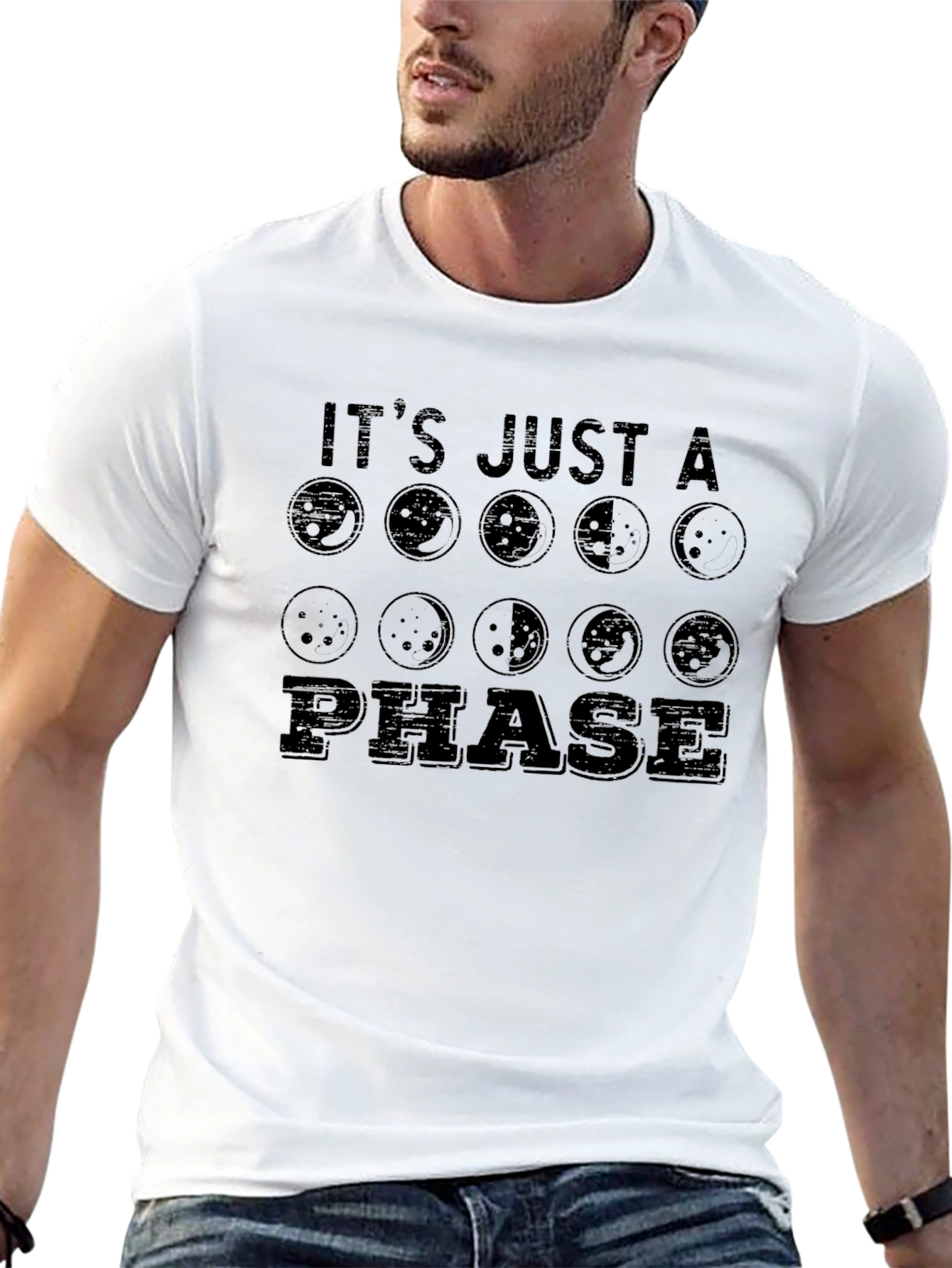 Black It's Just a Phase Moon T-Shirt view 13