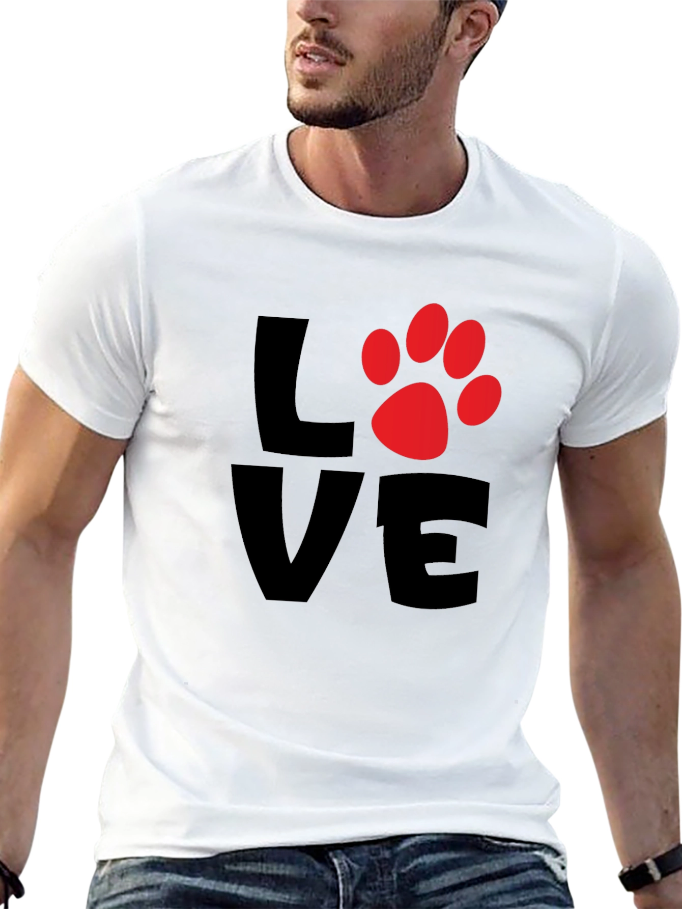 Black Love Paw Print Men's Black T-Shirt view 13