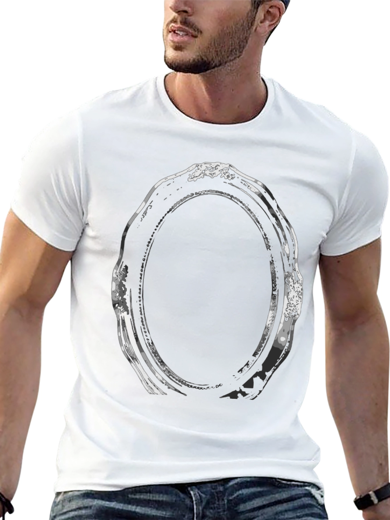 Abstract Oval Frame Graphic Tee - Black - 13