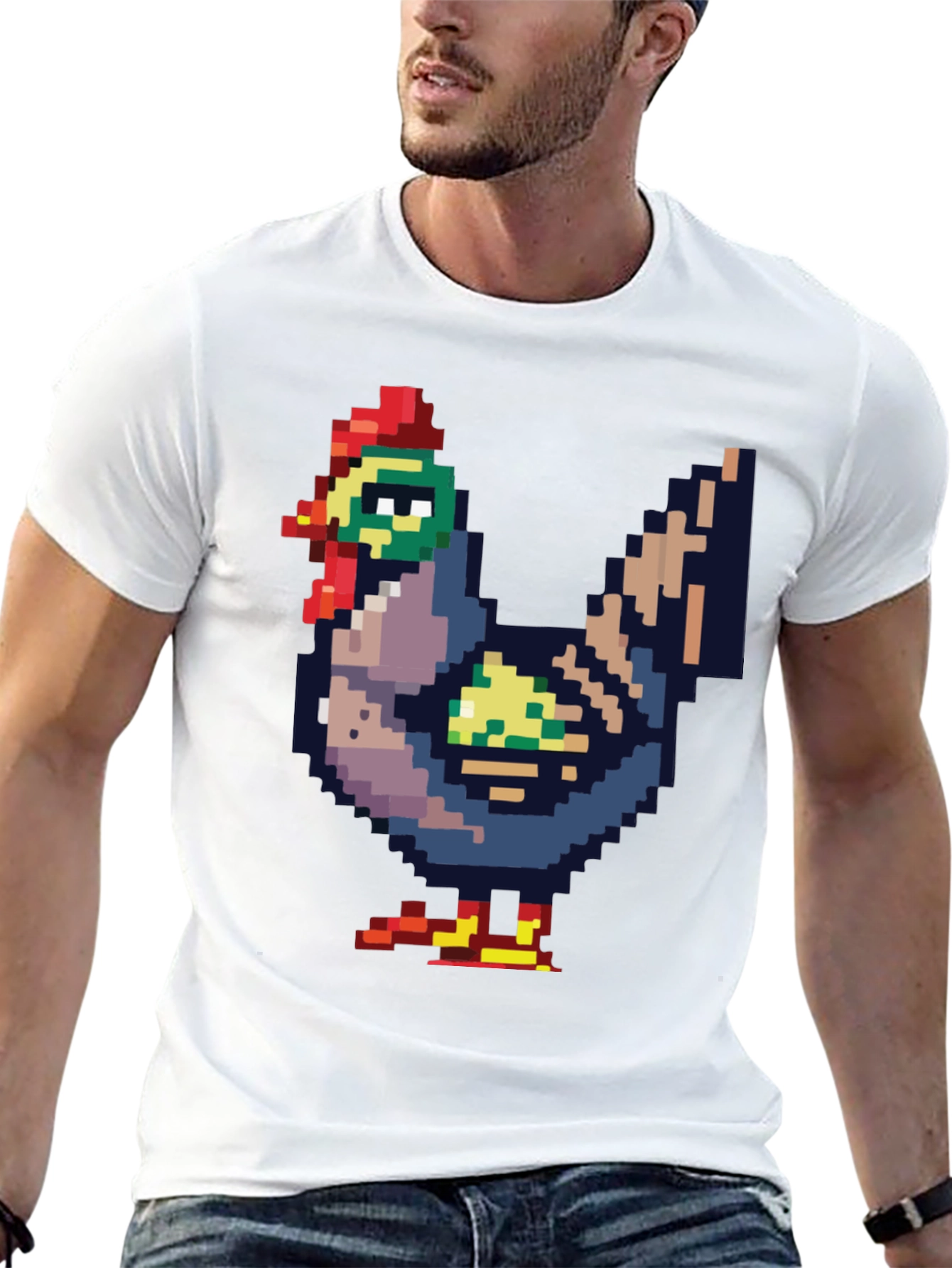 Black Pixel Chicken Tee - Retro Gaming Style view 13