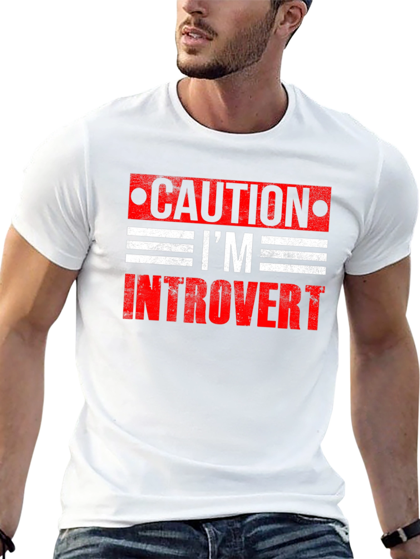 Black Caution I'm Introvert Graphic T-Shirt view 13