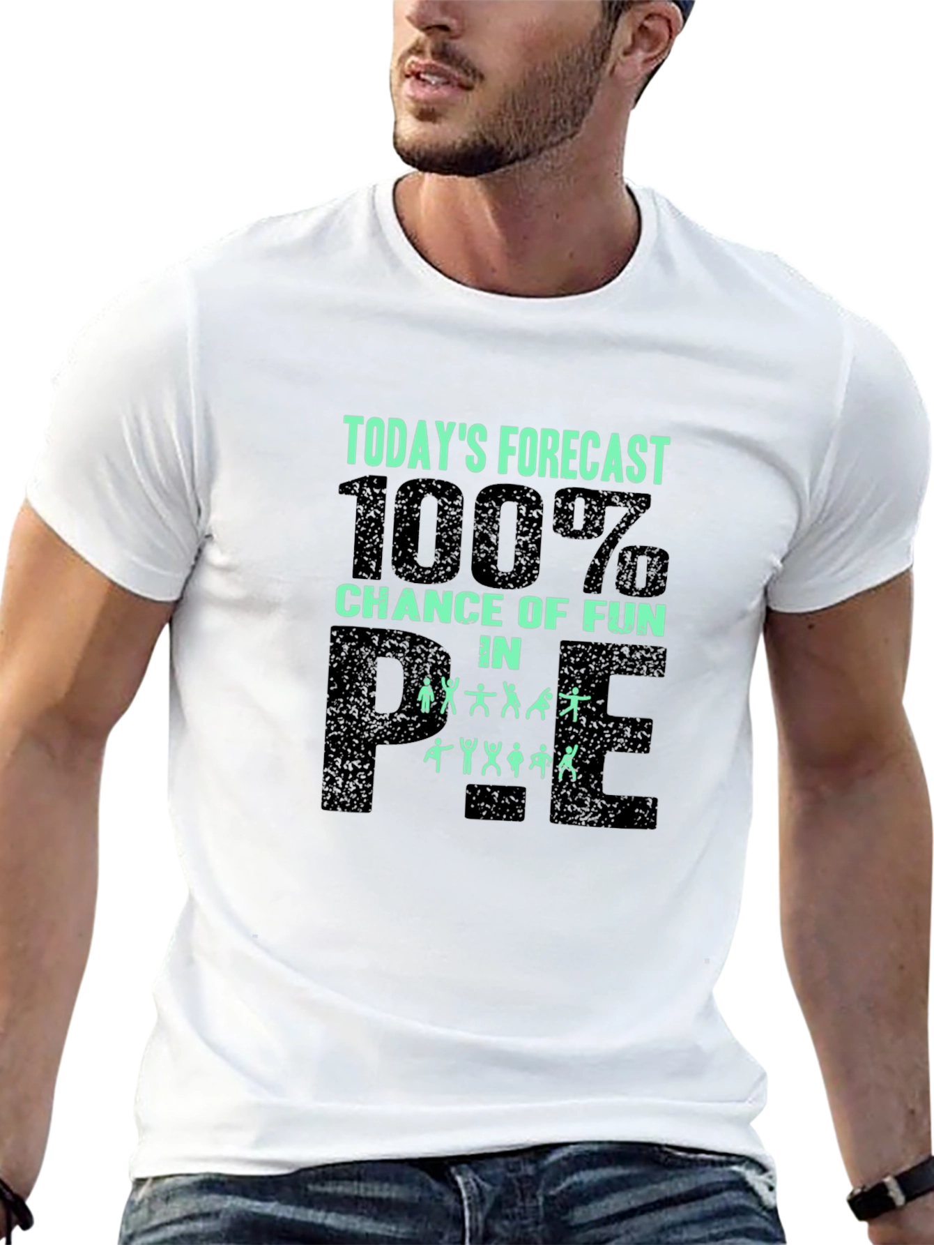 Black Funny PE Teacher T-Shirt - 100% Chance of Fun! view 13