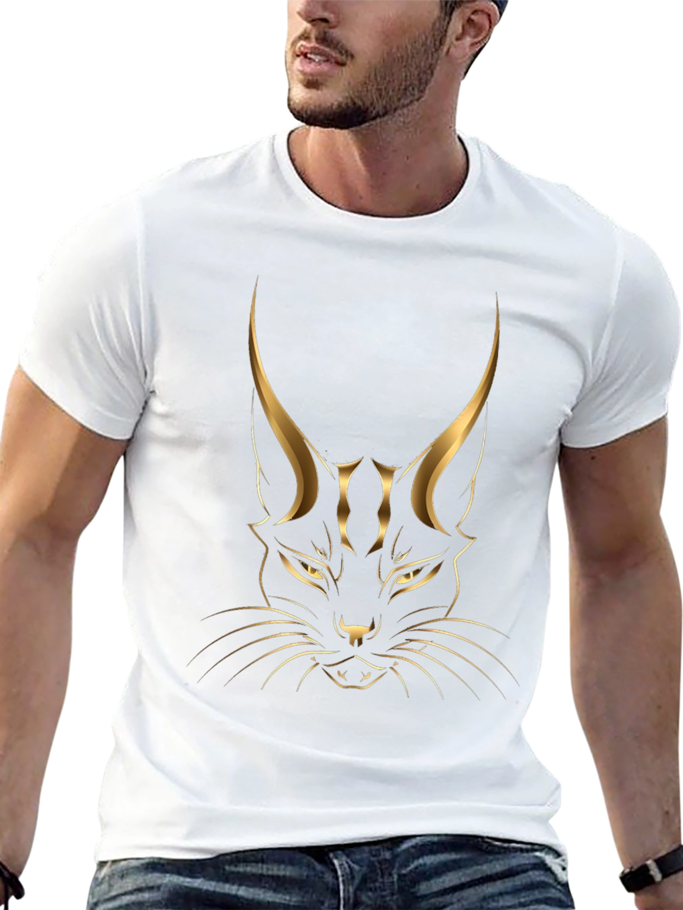 Black Black T-shirt with Golden Cat Graphic view 13