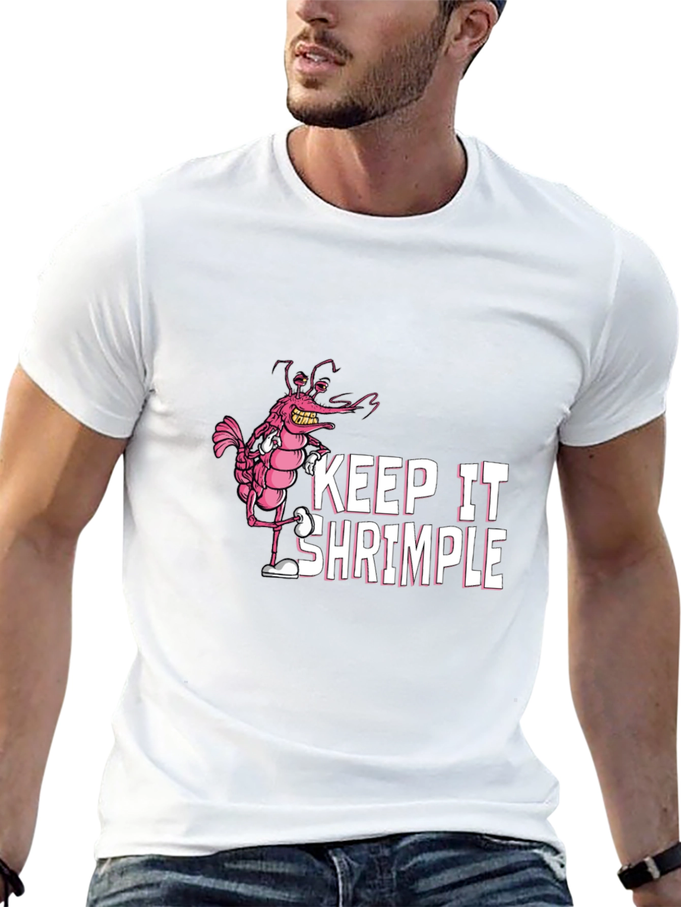 Black Keep It Shrimple Funny Graphic Tee view 13