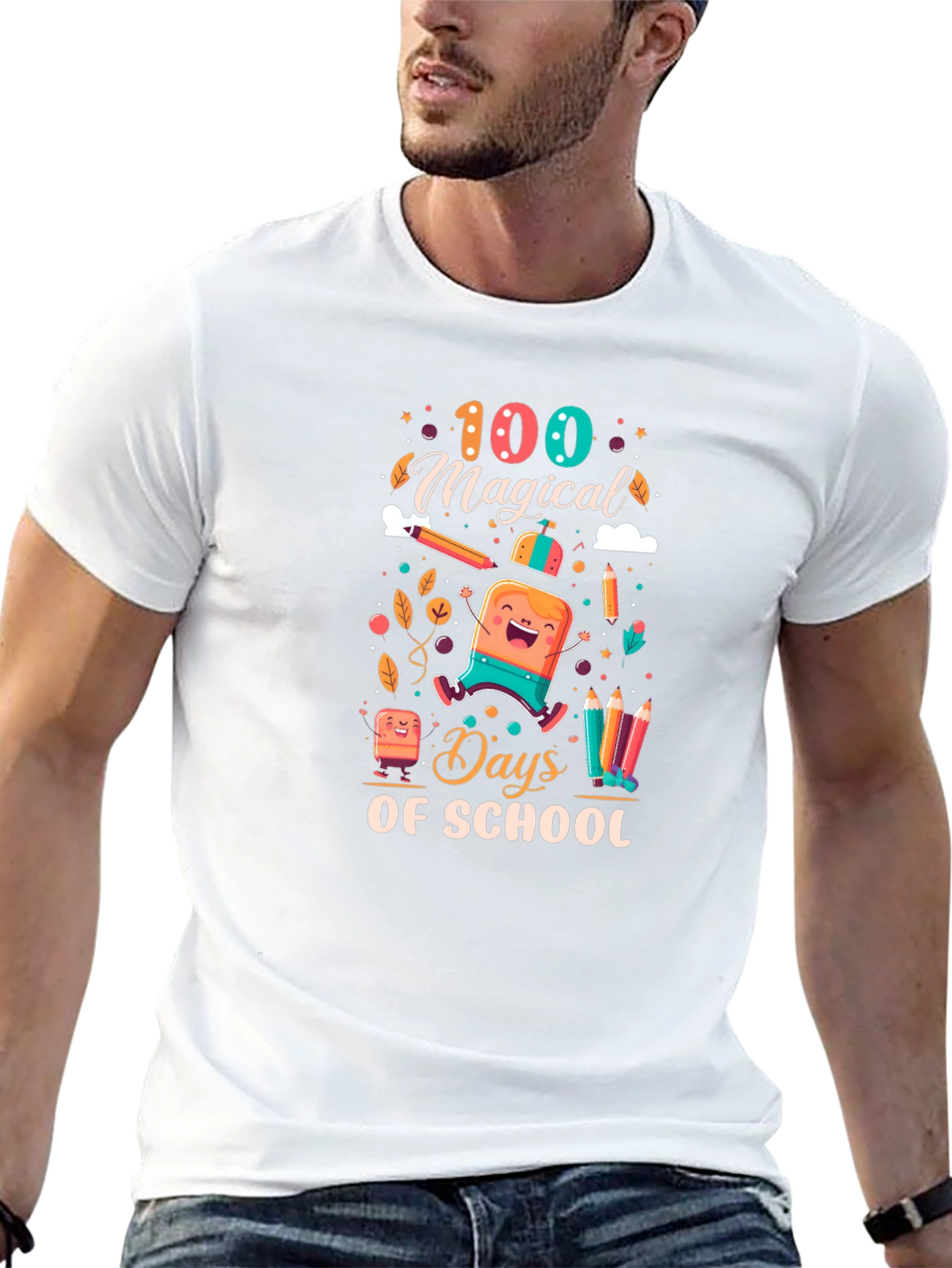 Black 100 Magical Days of School Black T-Shirt view 13