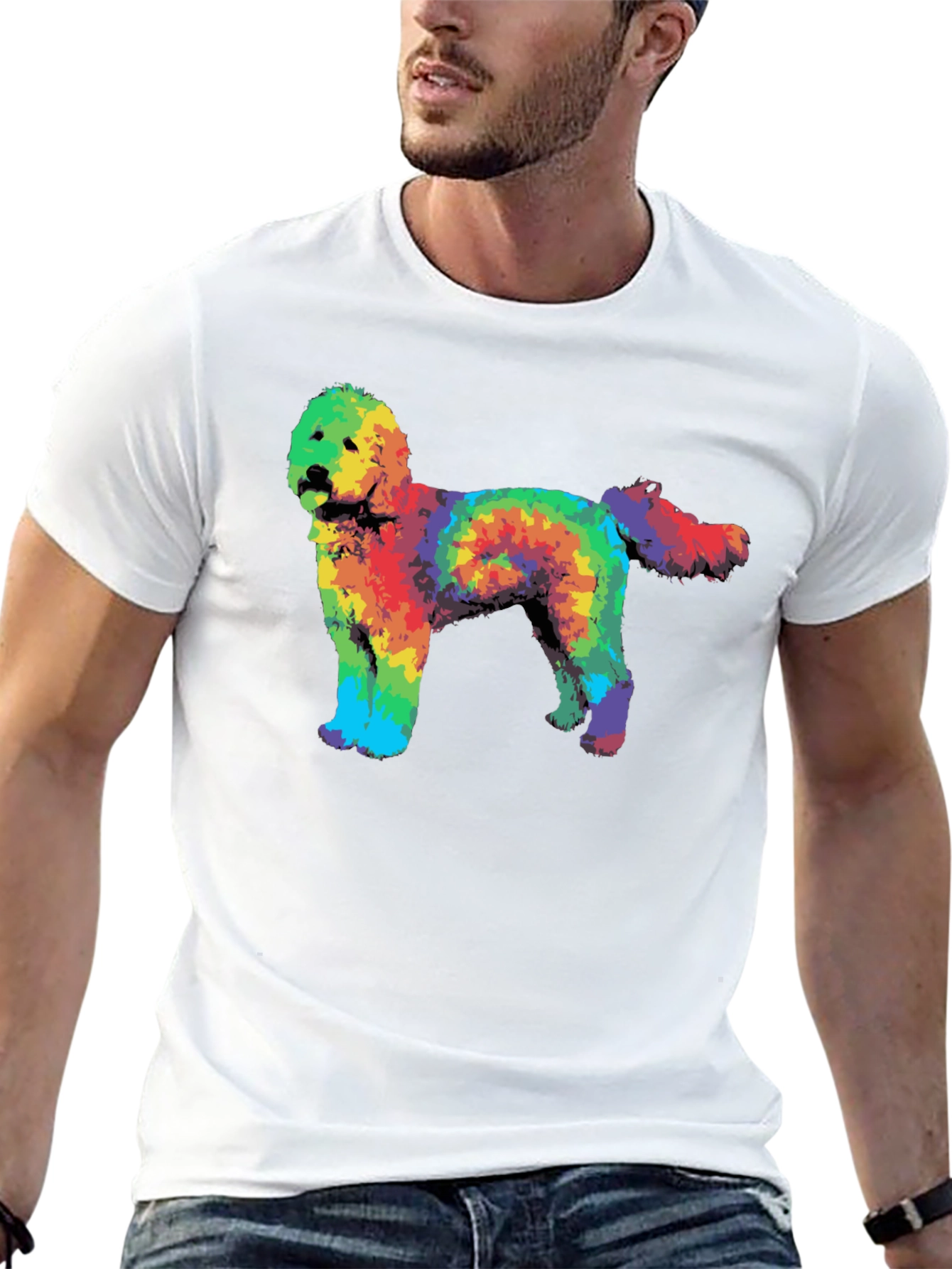 Black Rainbow Tie-Dye Doodle Dog Graphic T-Shirt view 13