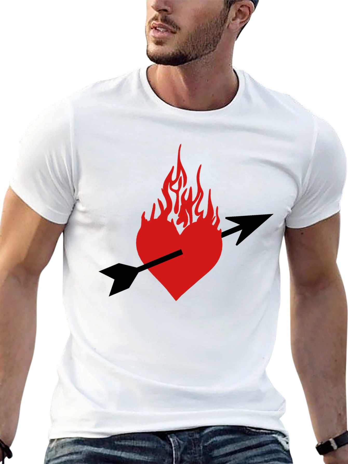 Black Burning Heart Arrow Graphic Black T-Shirt view 13