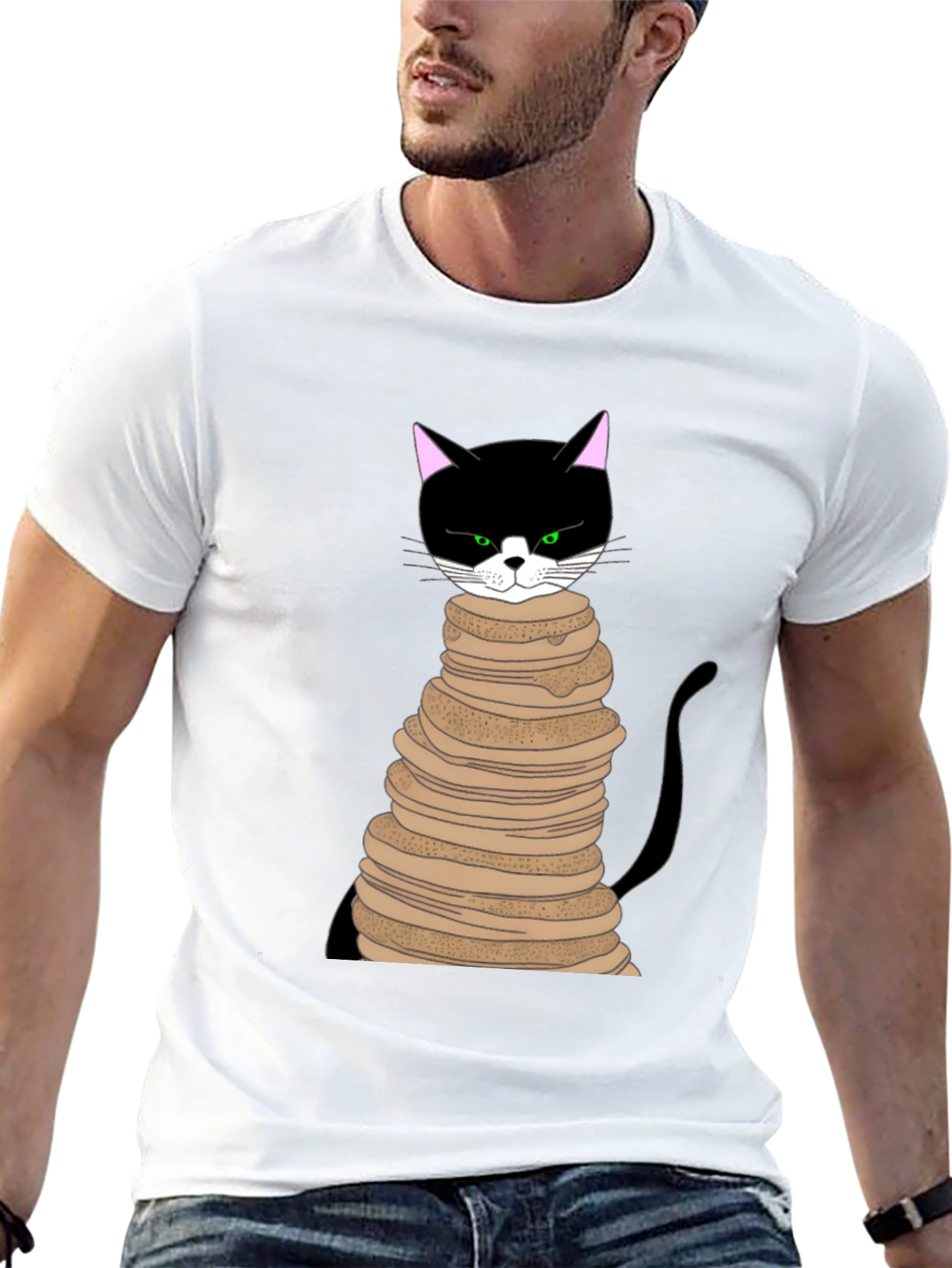 Black Cat Pancake Stack T-Shirt - Funny & Unique Design view 13