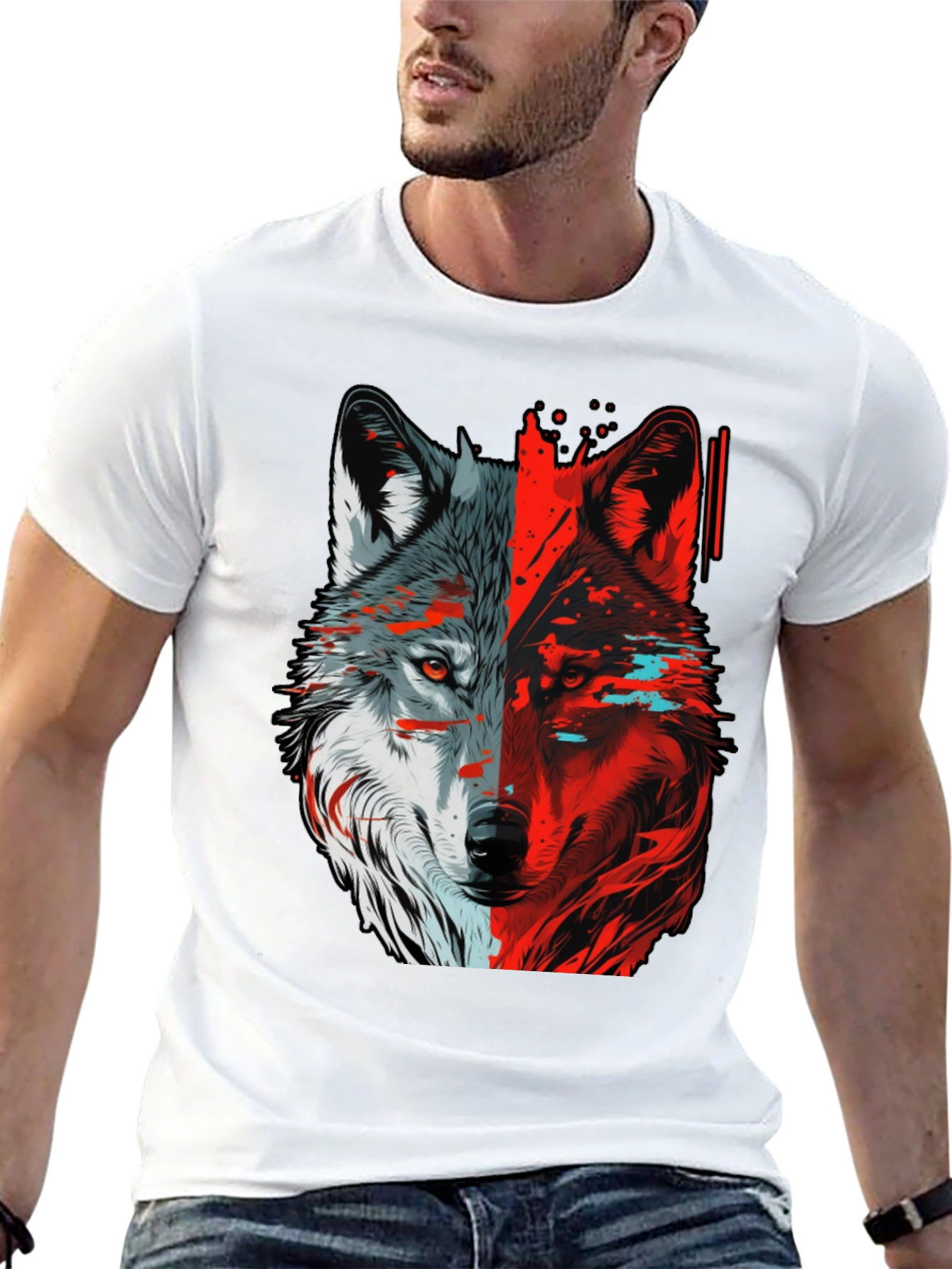 Black Bicolor Wolf Graphic T-Shirt - Stylish Animal Tee view 13