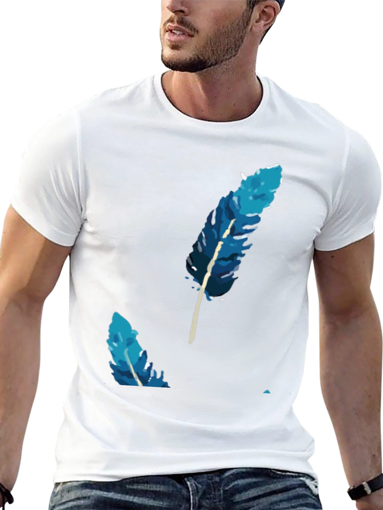 Black Blue Feather Graphic Tee - Soft Cotton Blend view 13