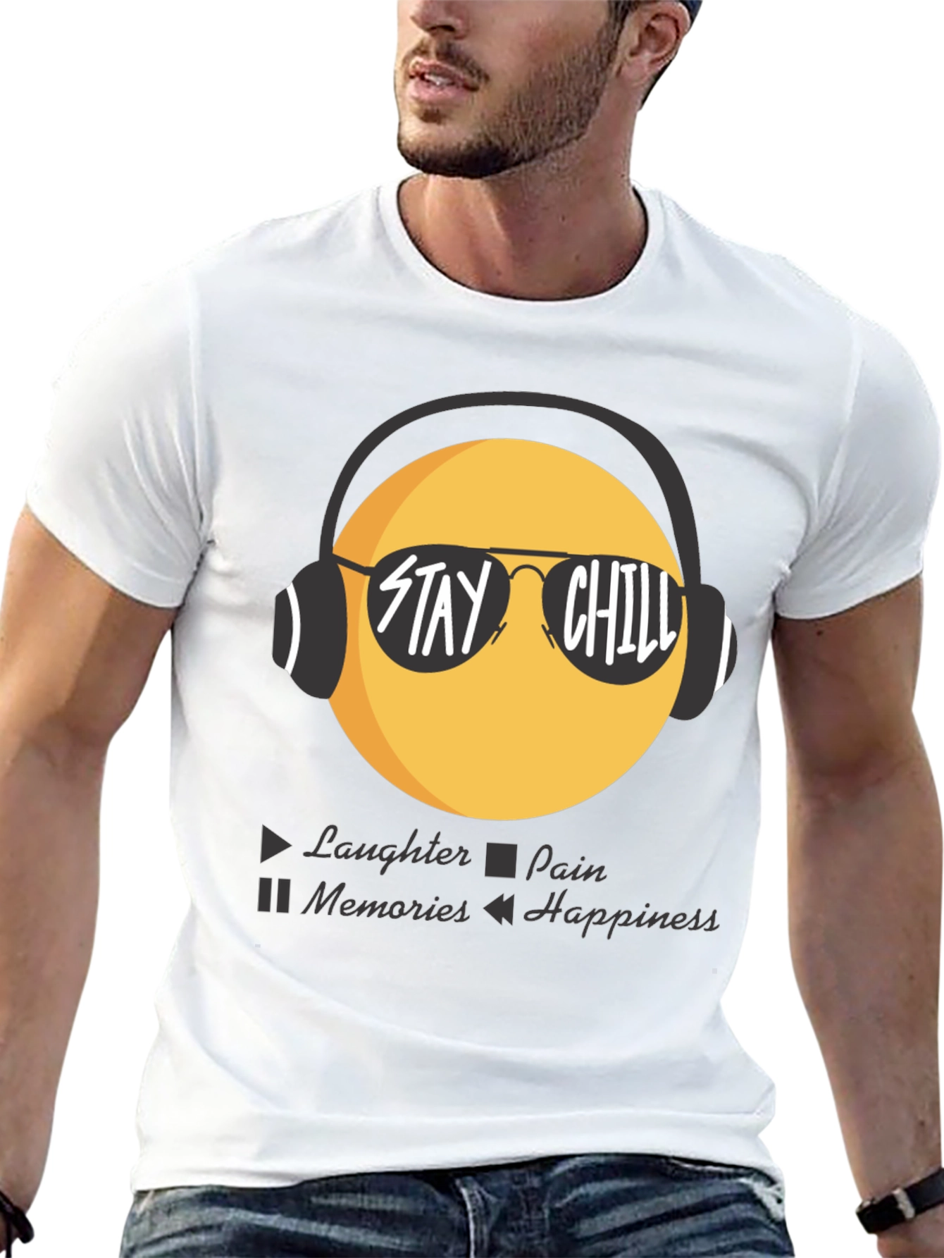 Black Stay Chill Emoji T-Shirt - Laughter, Happiness view 13
