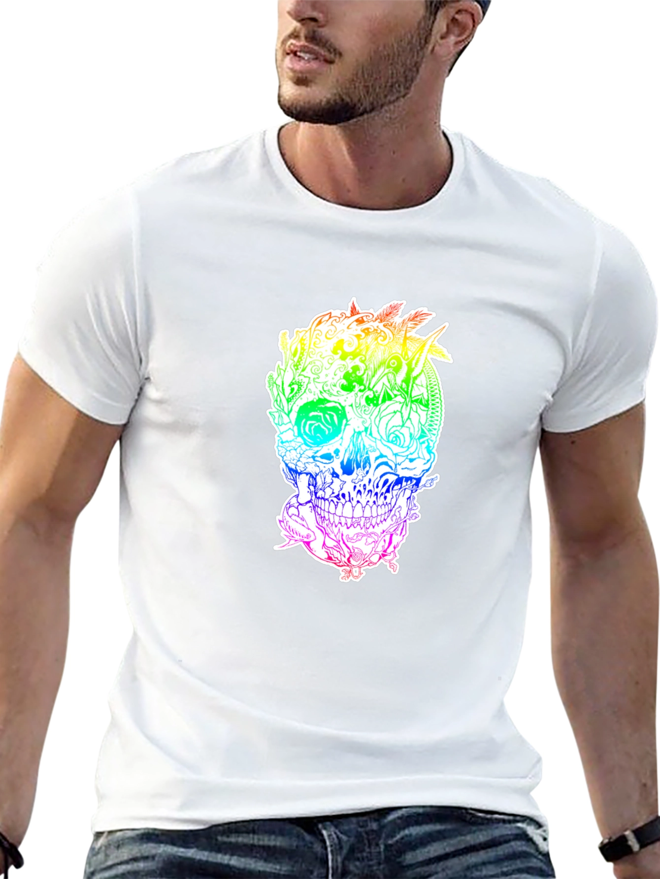 Black Rainbow Floral Skull Graphic Tee view 13