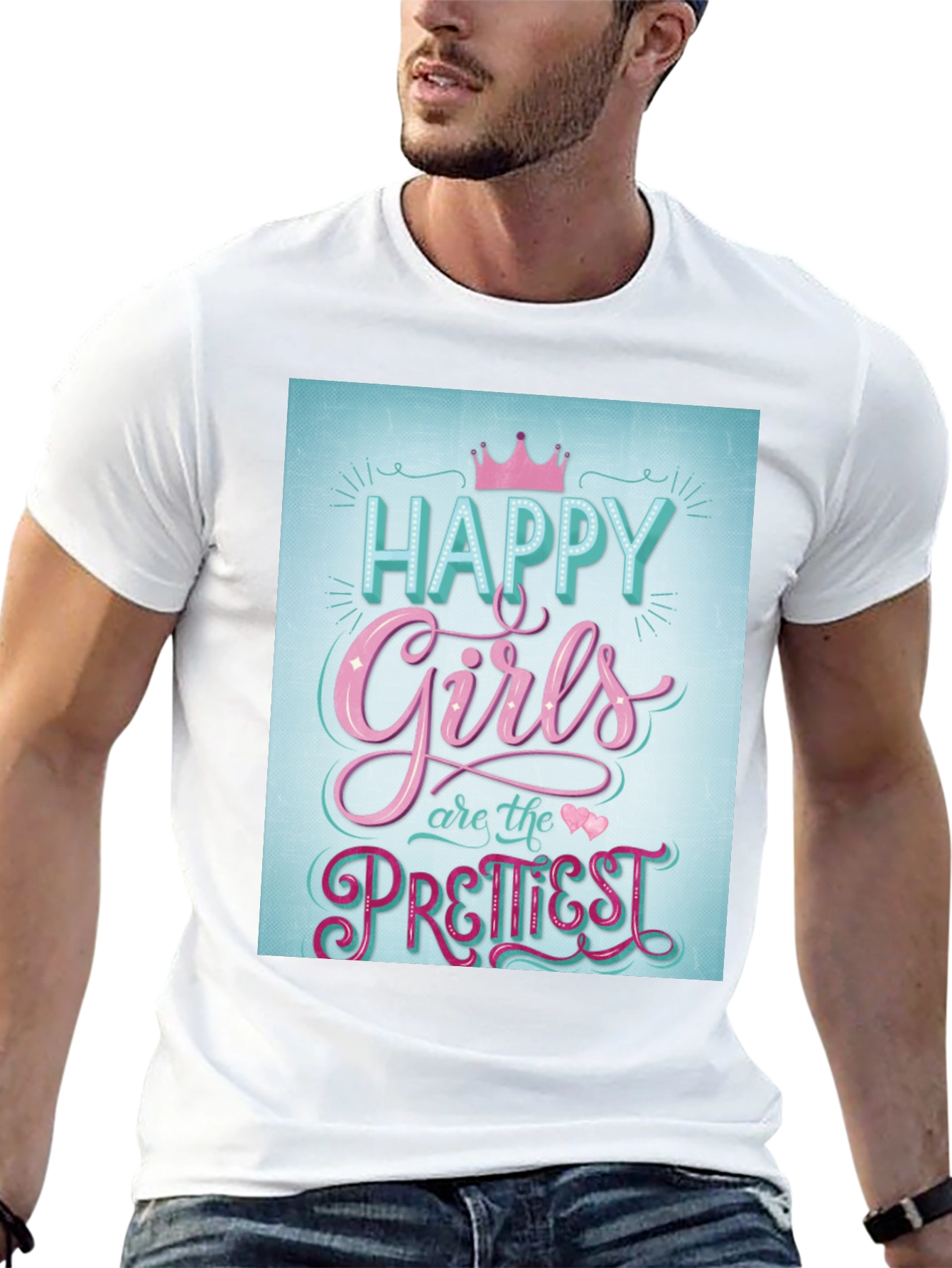 Black Happy Girls Prettiest T-Shirt - Fun Graphic Tee view 13