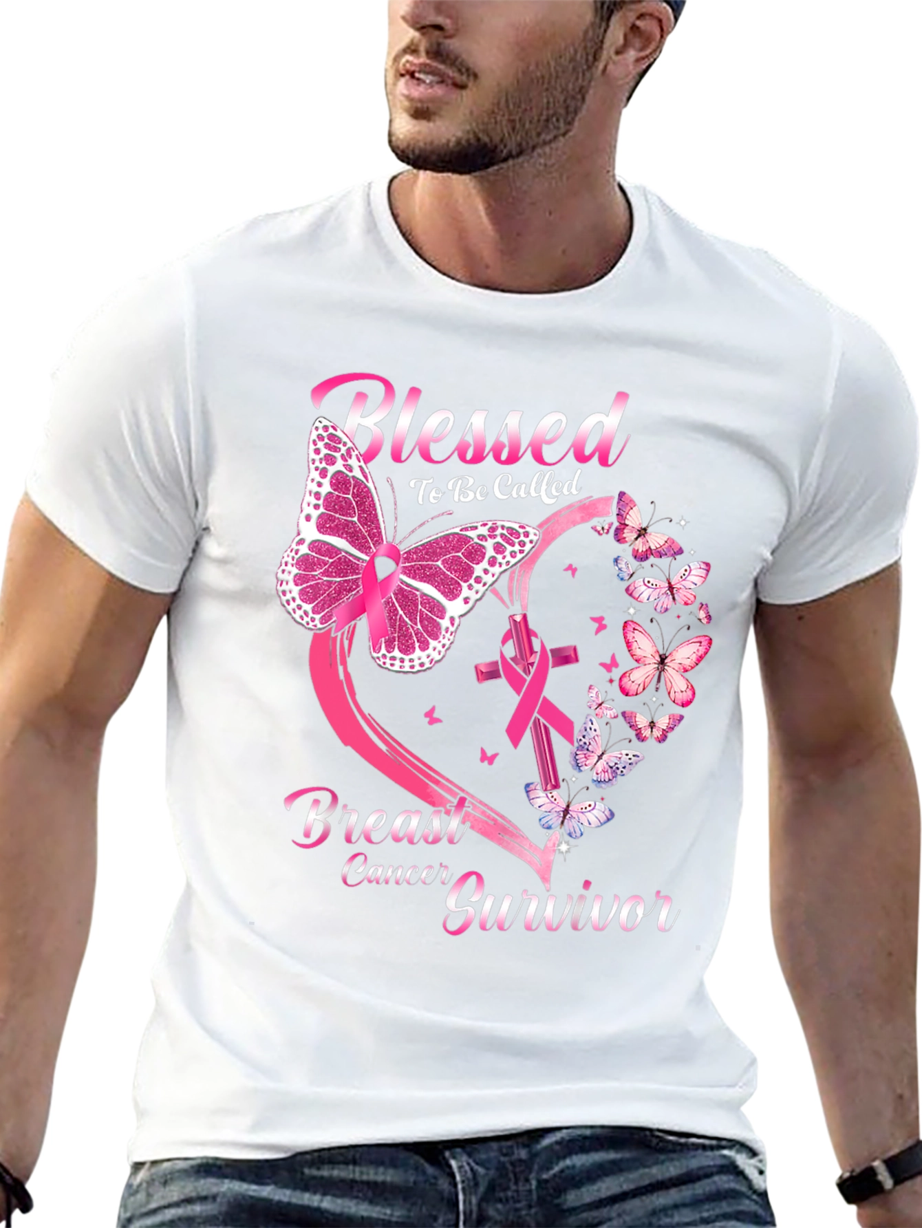Black Breast Cancer Survivor Butterfly T-Shirt view 13