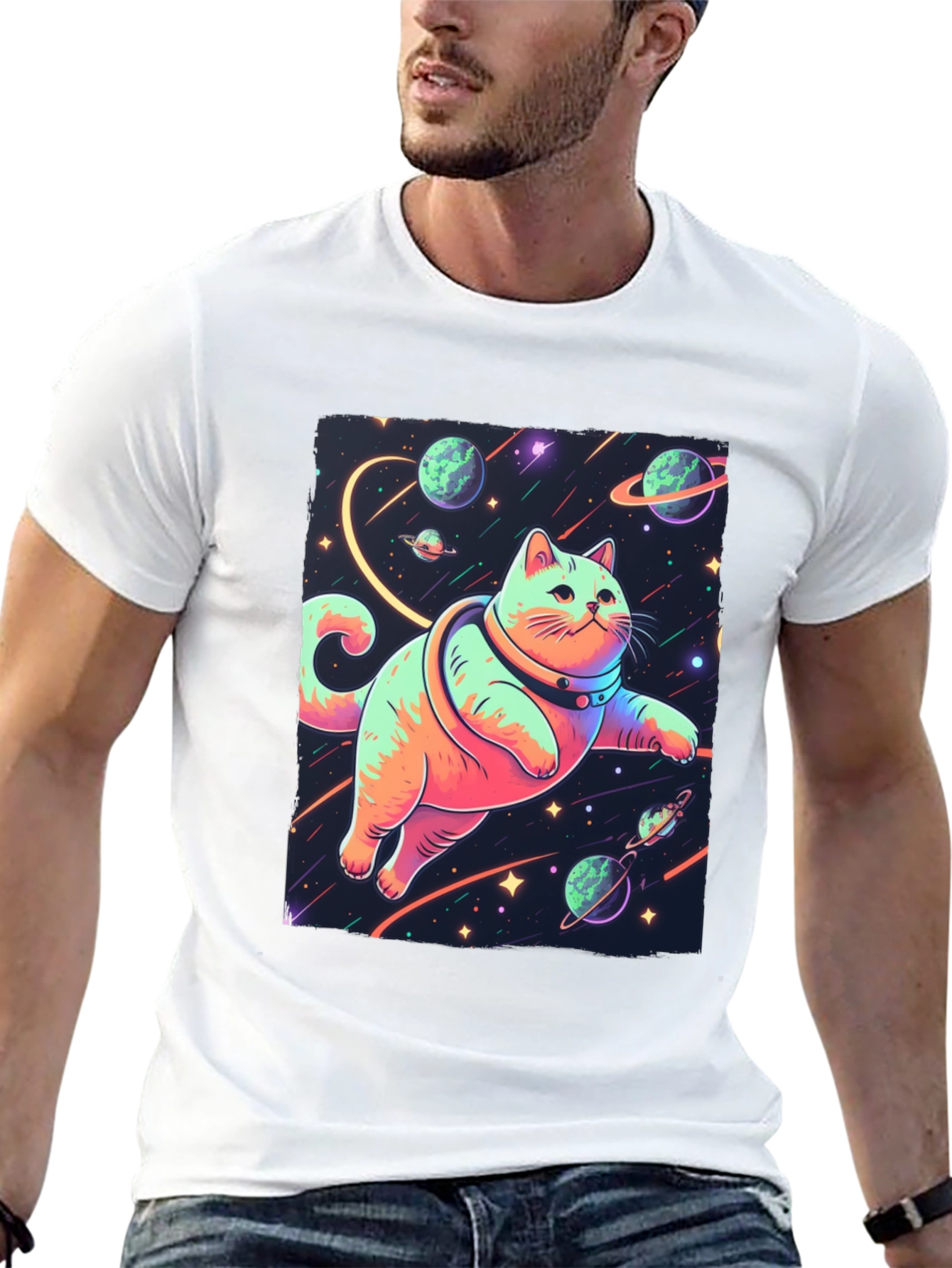 Black Cosmic Cat T-Shirt - Space Adventure Tee view 13