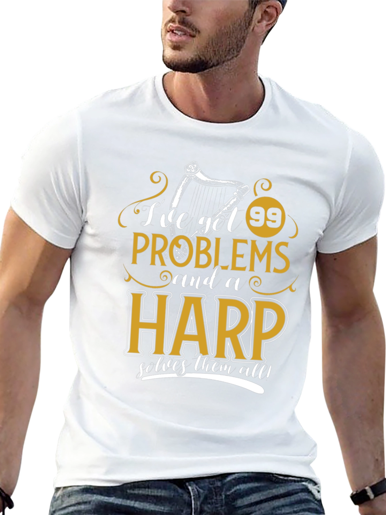 Black 99 Problems Harp T-Shirt - Musician Humor Tee view 13