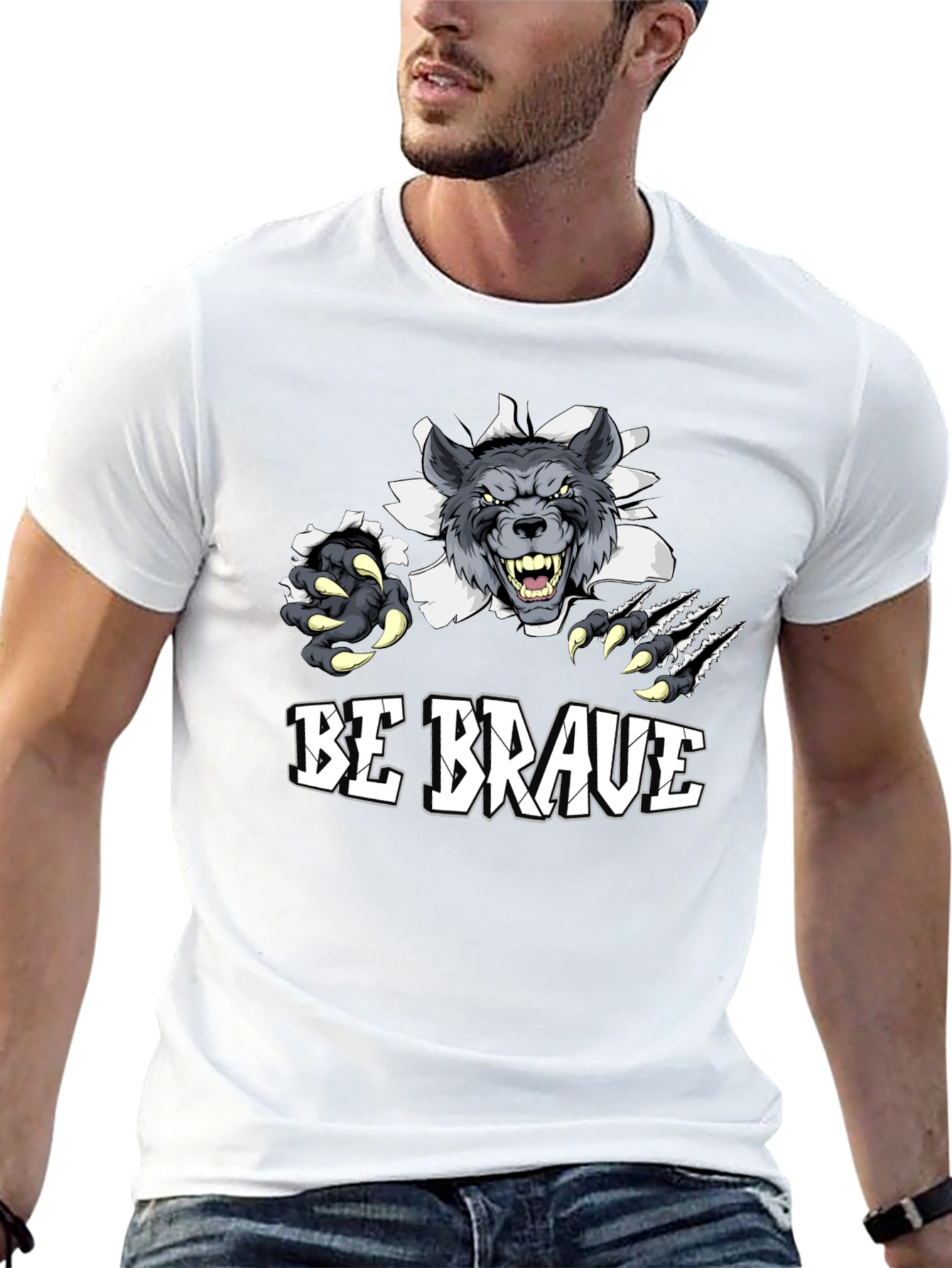 Black Be Brave Wolf Graphic Print T-Shirt view 13