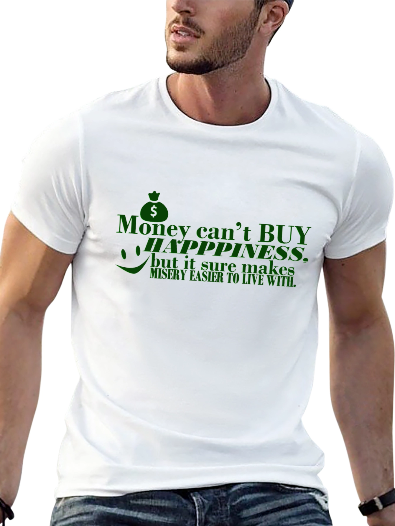 Black Funny Money Can't Buy Happiness T-Shirt view 13