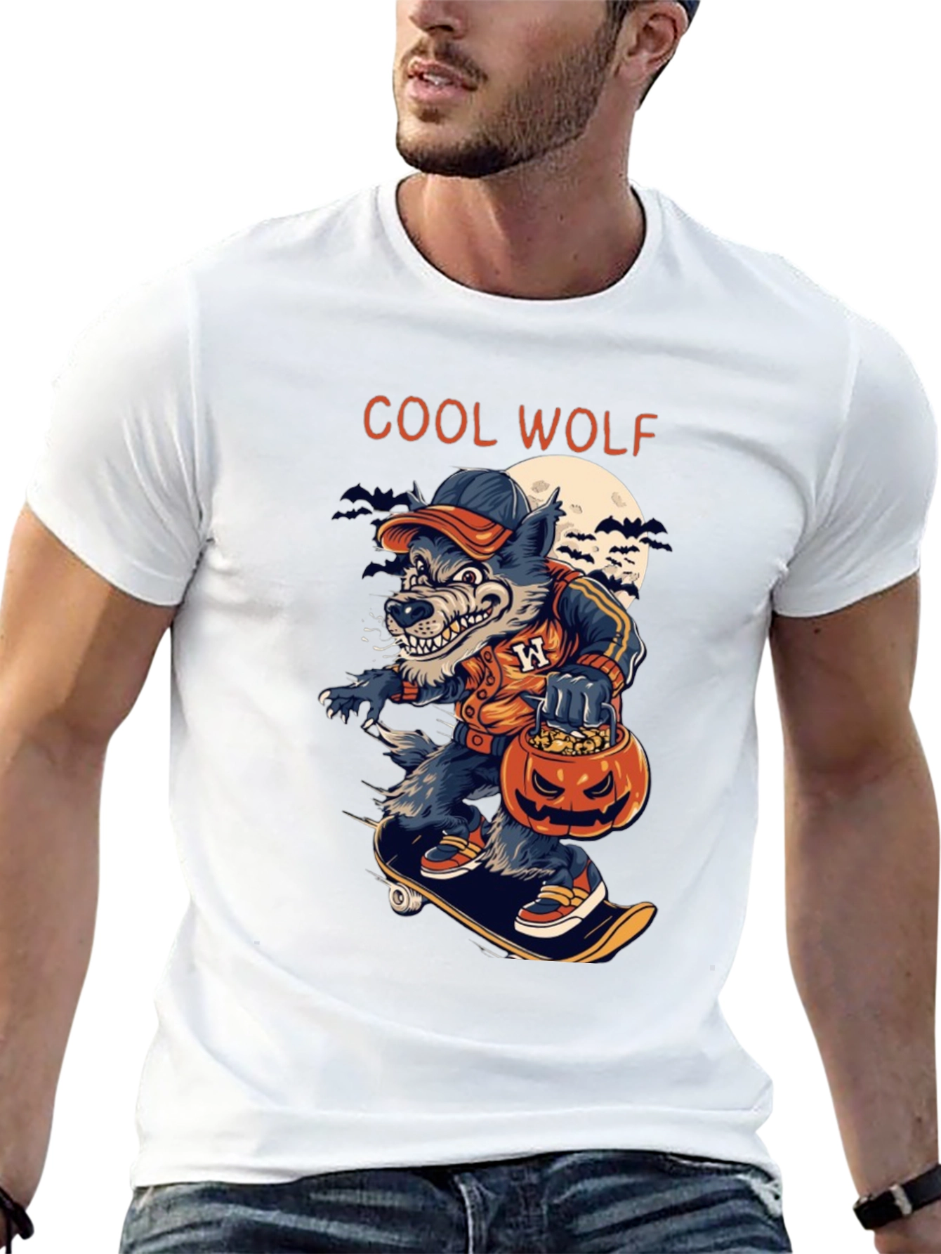 Black Cool Wolf Halloween Skateboard T-Shirt view 13