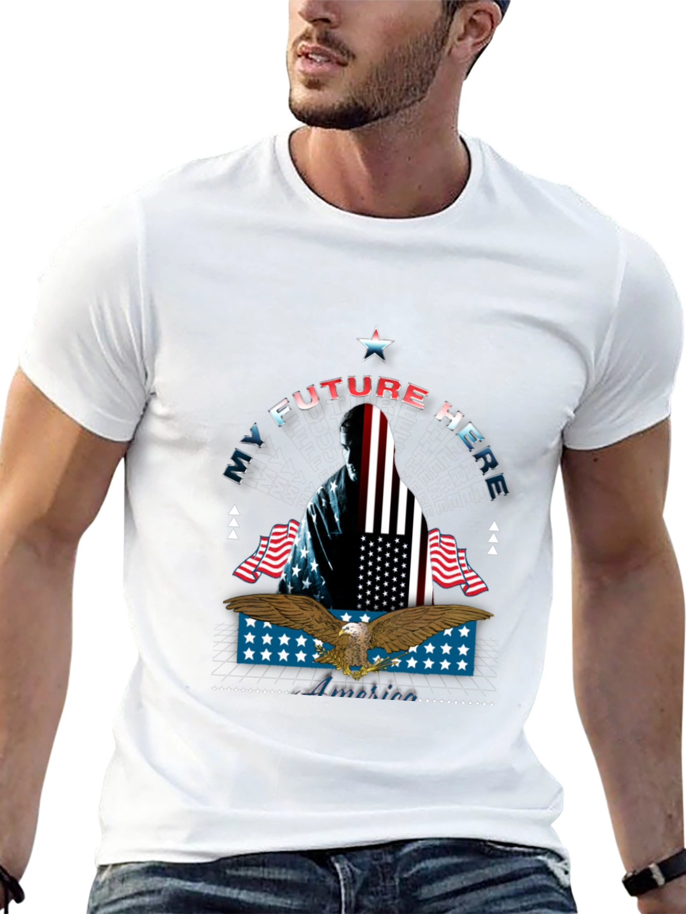 Black My Future Here Patriotic Eagle T-Shirt view 13