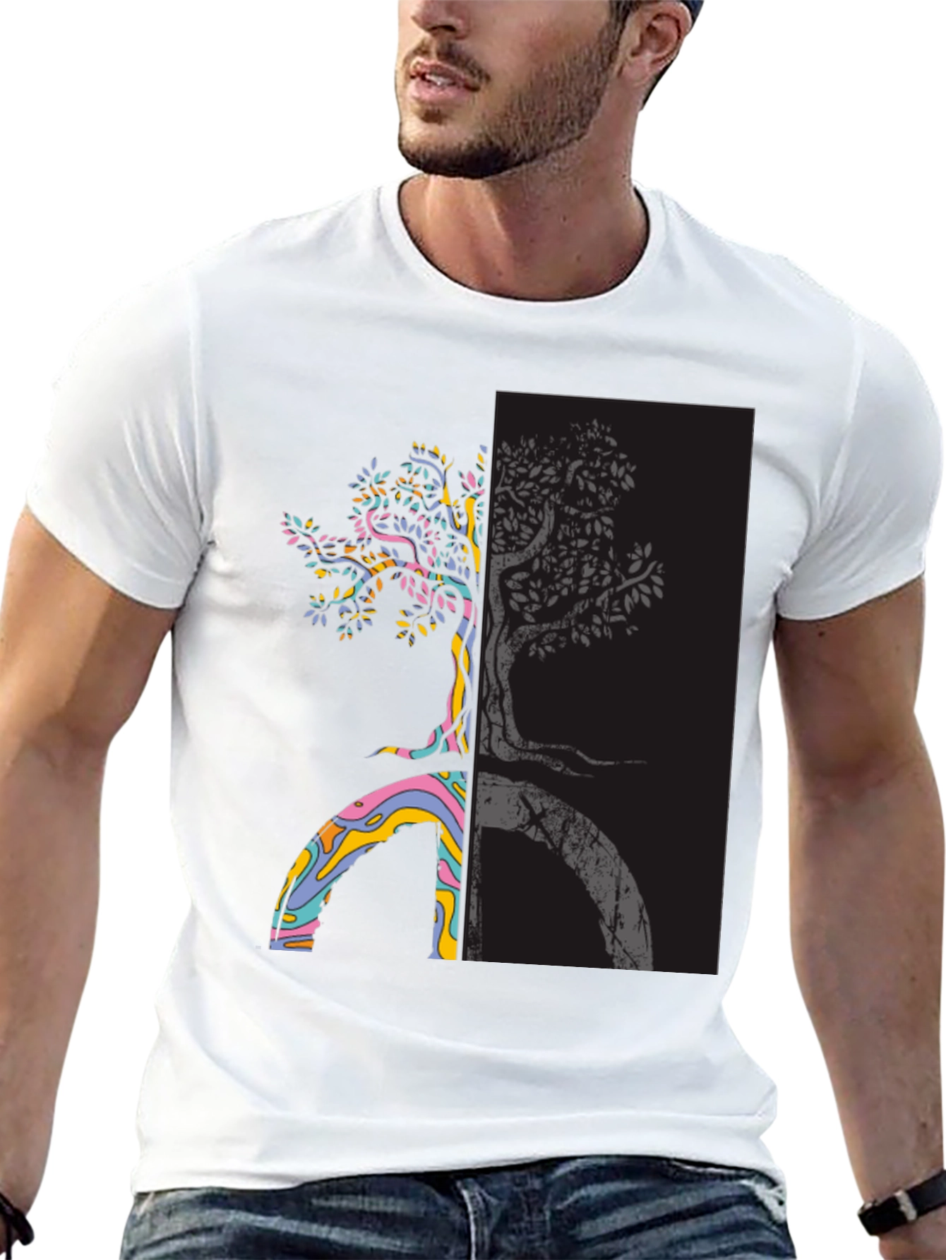 Black Yin Yang Tree Peace Sign T-Shirt view 13