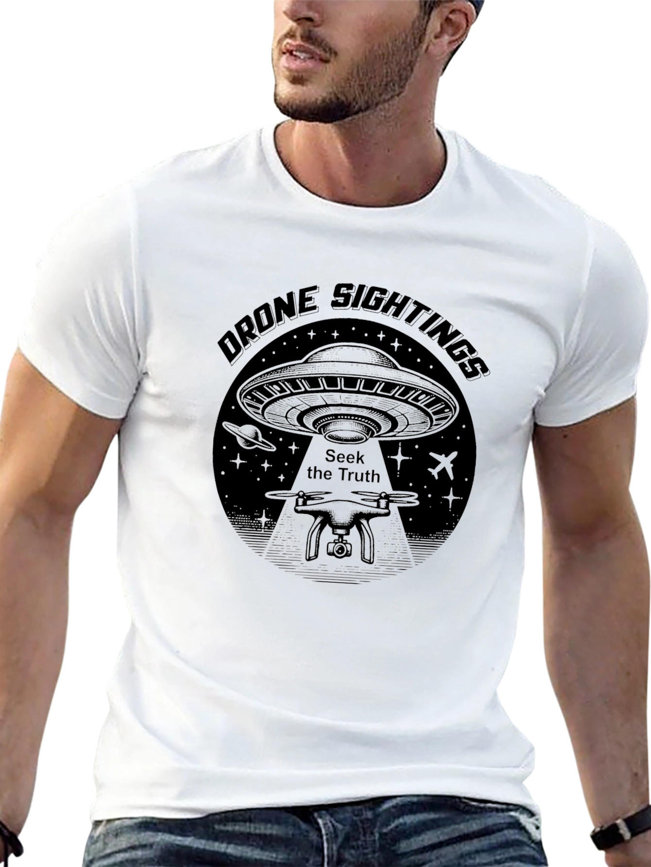 Drone Sightings Graphic Tee - Seek the Truth UFO T-Shirt - 13