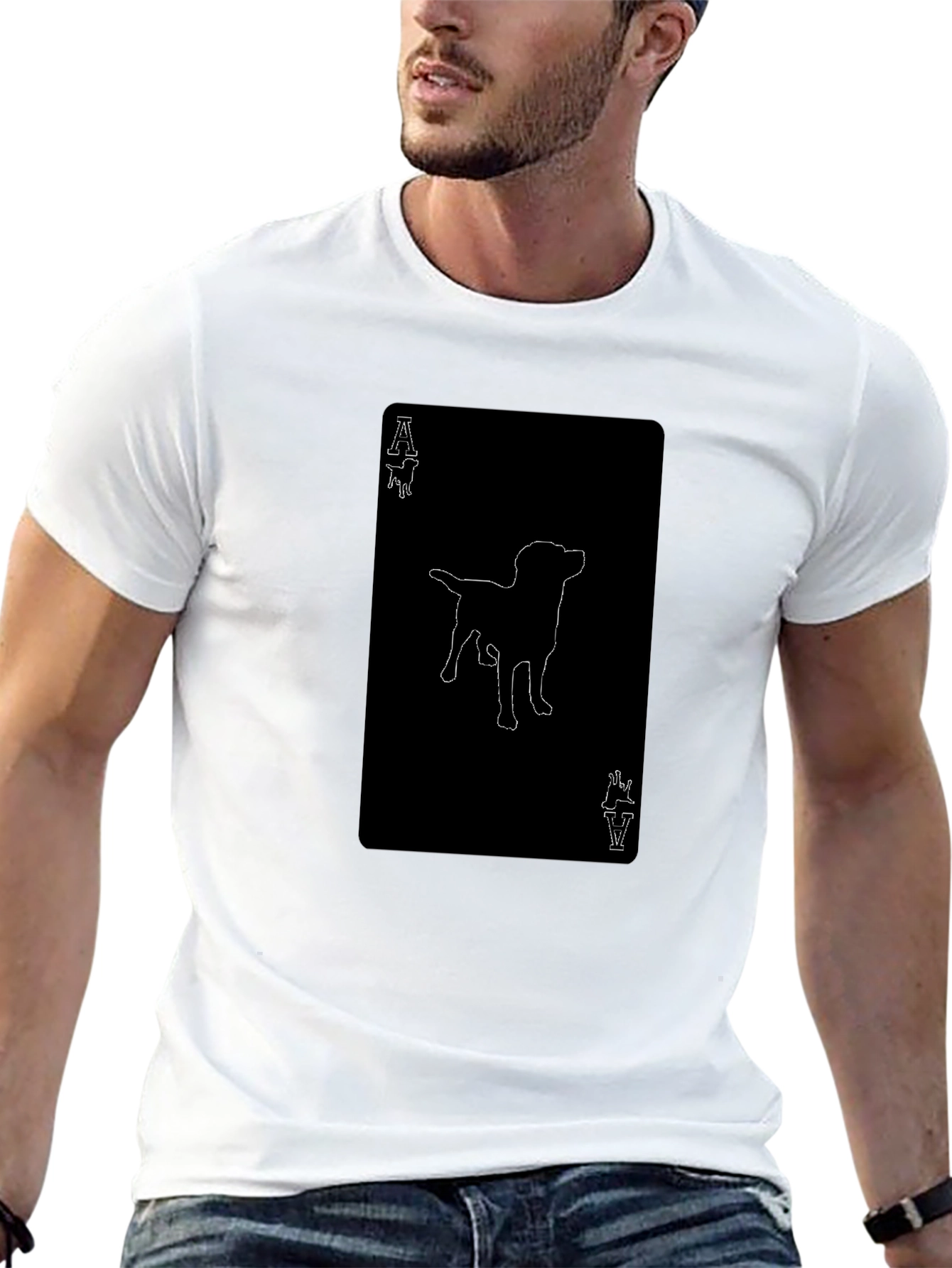 Black Ace of Paws T-Shirt - Black Tee with Dog Outline view 13