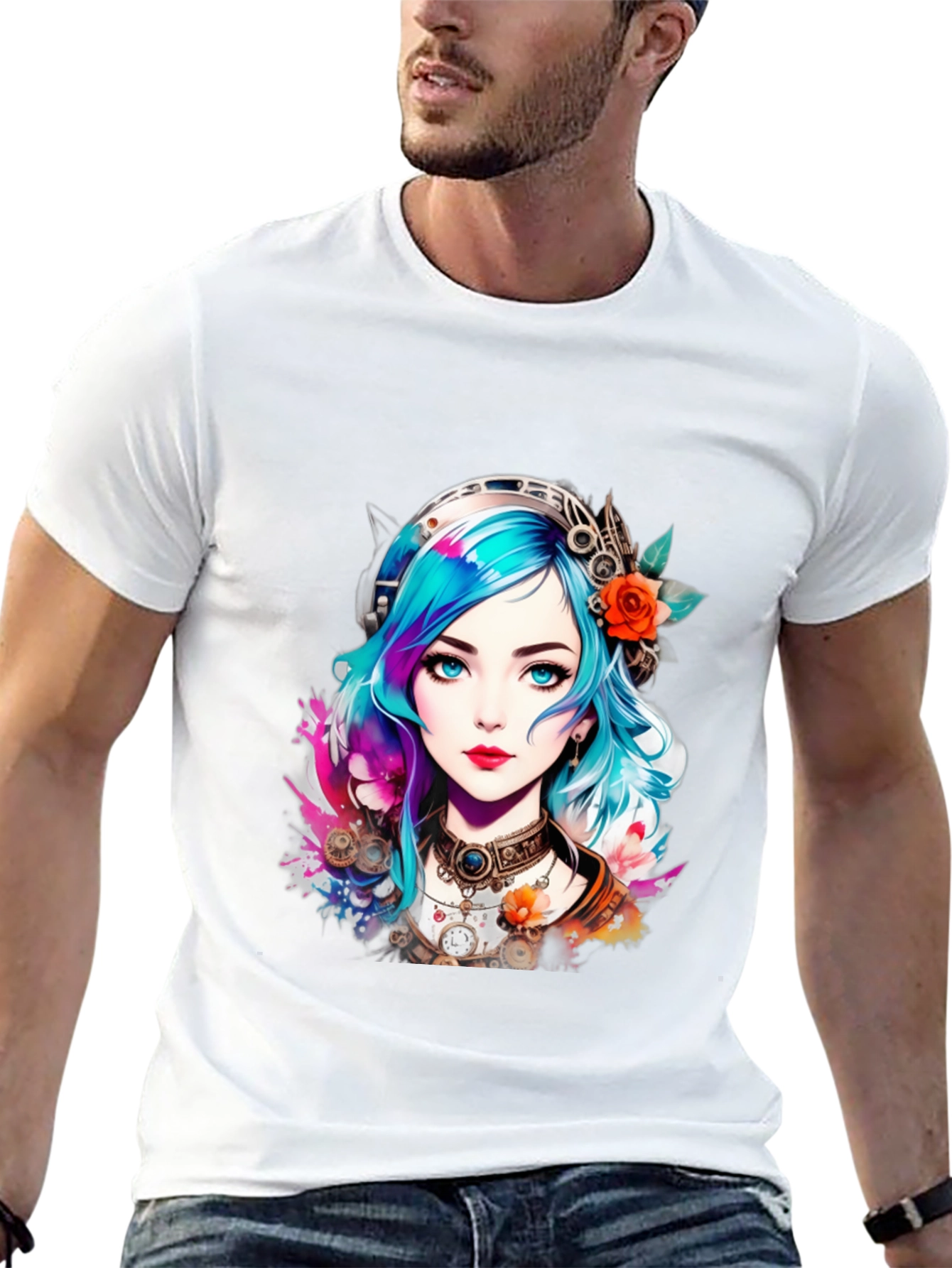 Black Steampunk Anime Girl Graphic Tee view 13