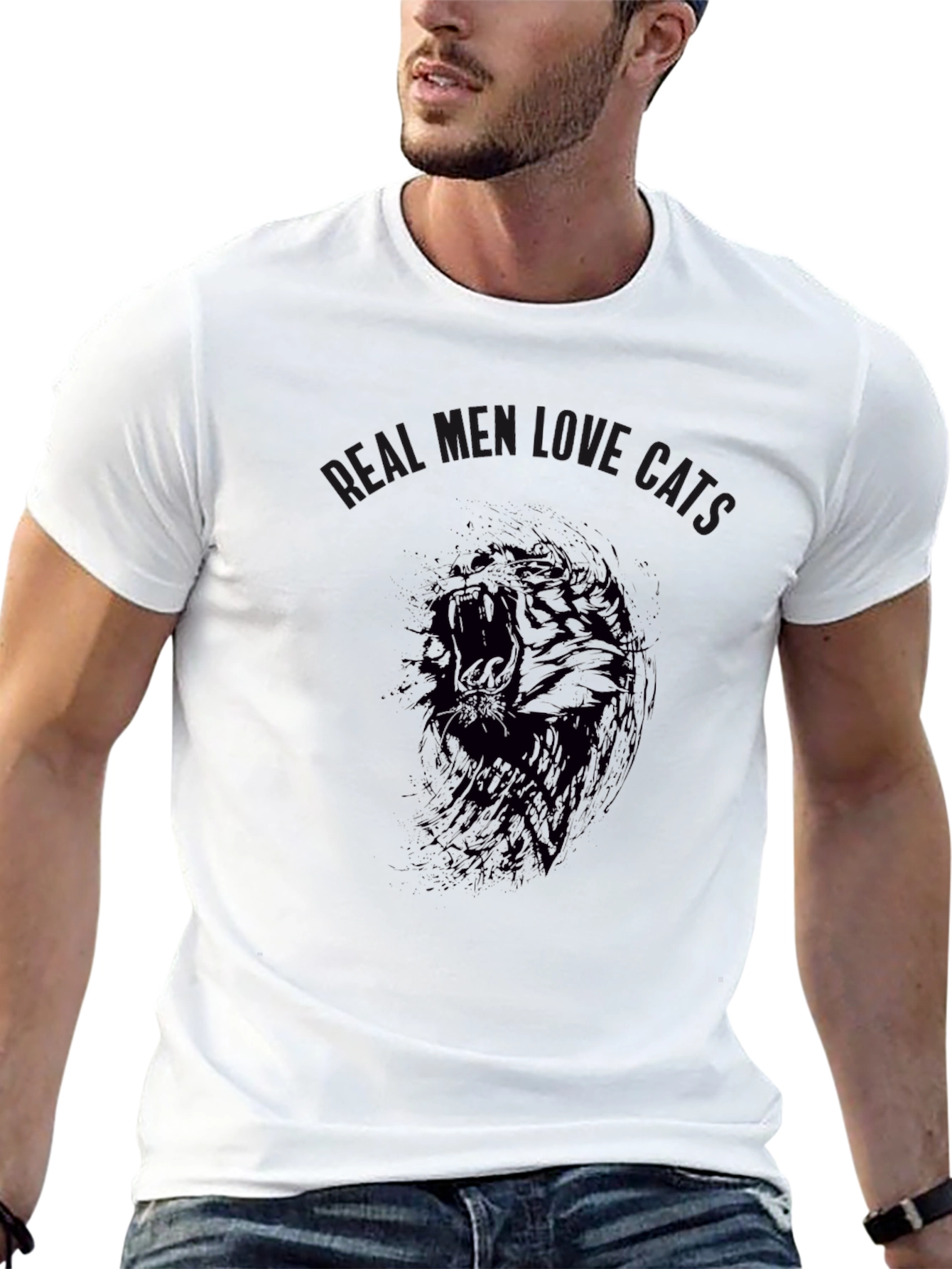 Black Men's Black Graphic Tee - Lion Roar Cats view 13